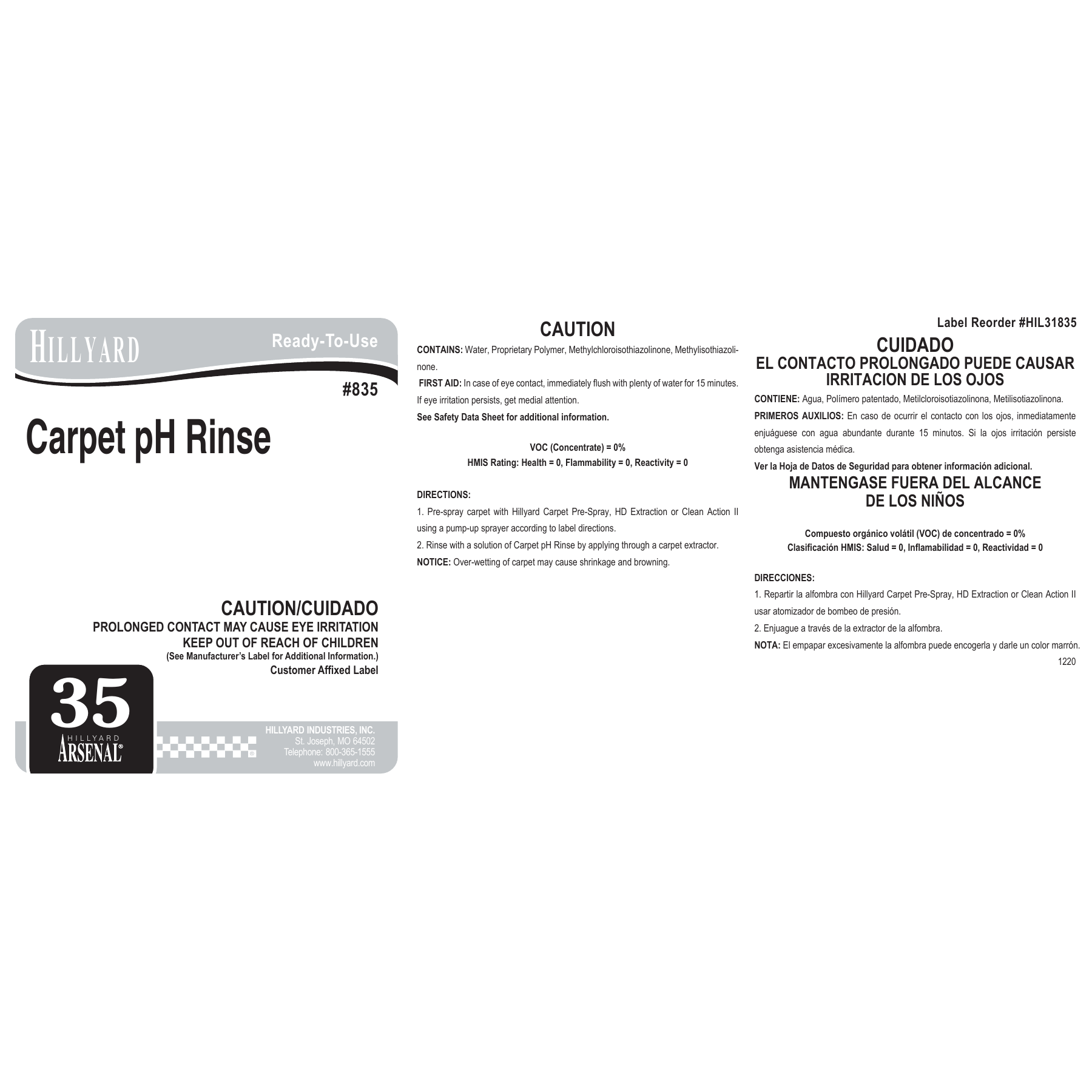 Carpet pH Rinse, Extraction Rinse (83525) RTU Labels — 25 Pack