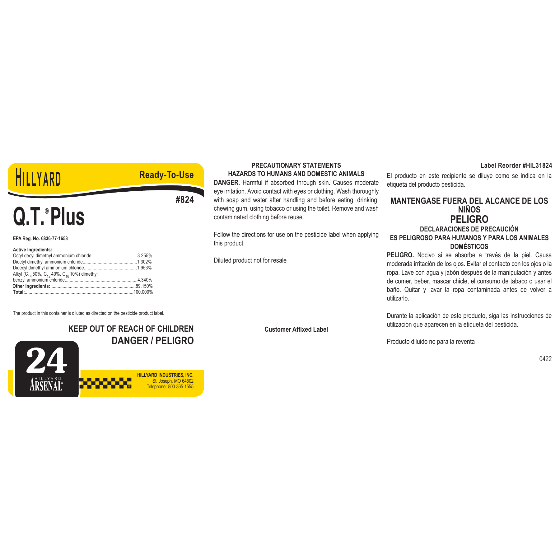 Q.T.® Plus Disinfectant Cleaner (82425) RTU Labels — 25 Pack