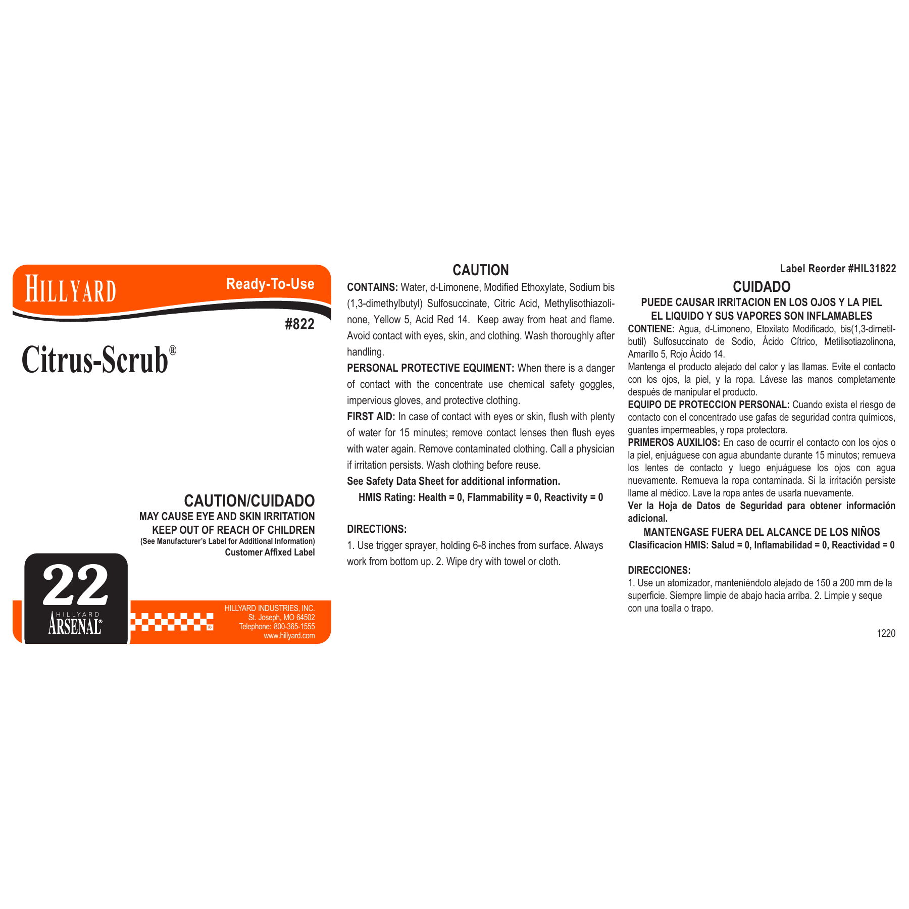 Citrus-Scrub® Multi-Purpose Cleaner (82225) RTU Labels — 25 Pack