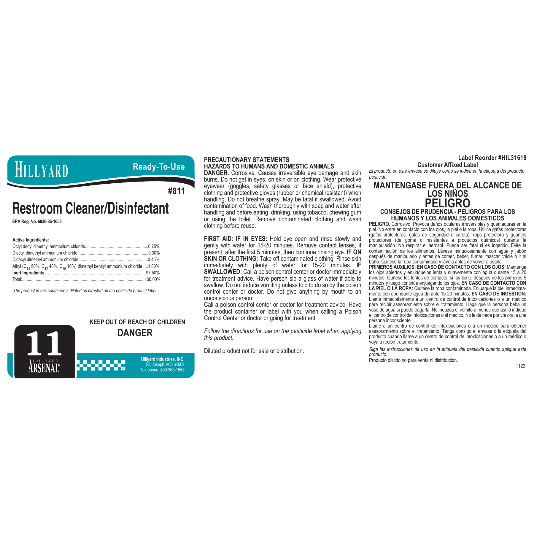 Restroom Cleaner Disinfectant (81125) RTU Labels — 25 Pack