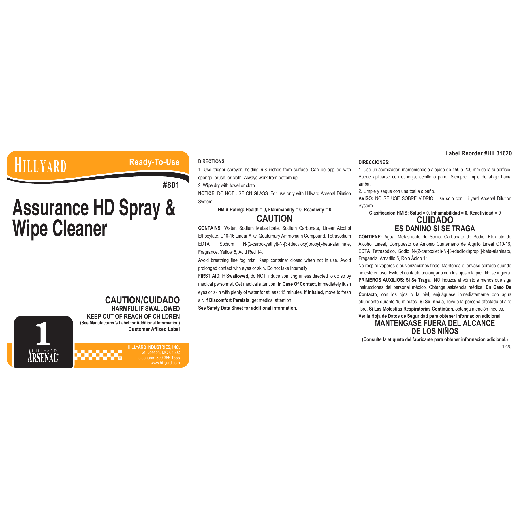 Assurance® Multi-Purpose Cleaner (80125) RTU Labels — 25 Pack