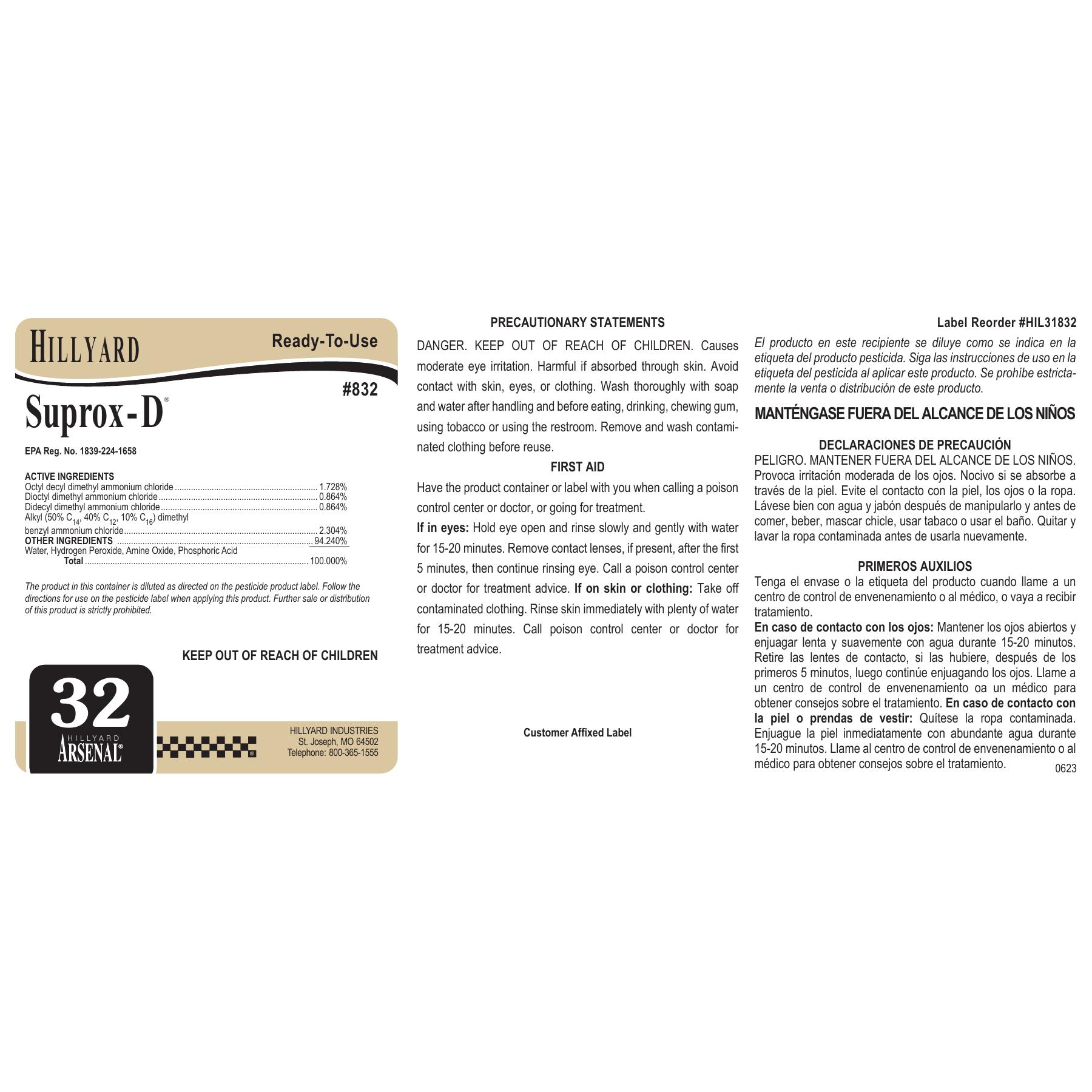 Suprox®-D Disinfectant Cleaner (83225) RTU Labels — 25 Pack