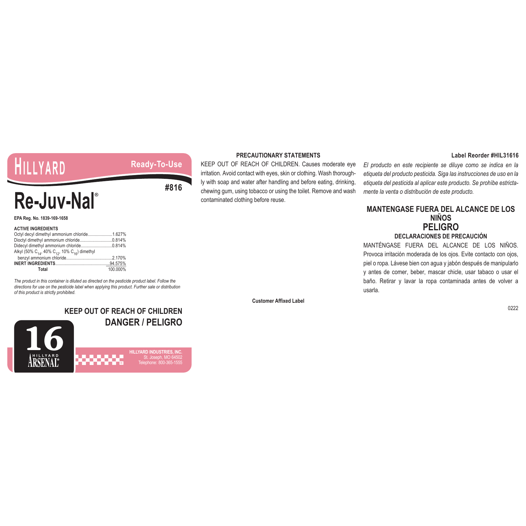 Re-Juv-Nal® Disinfectant Cleaner (81625) RTU Labels — 25 Pack