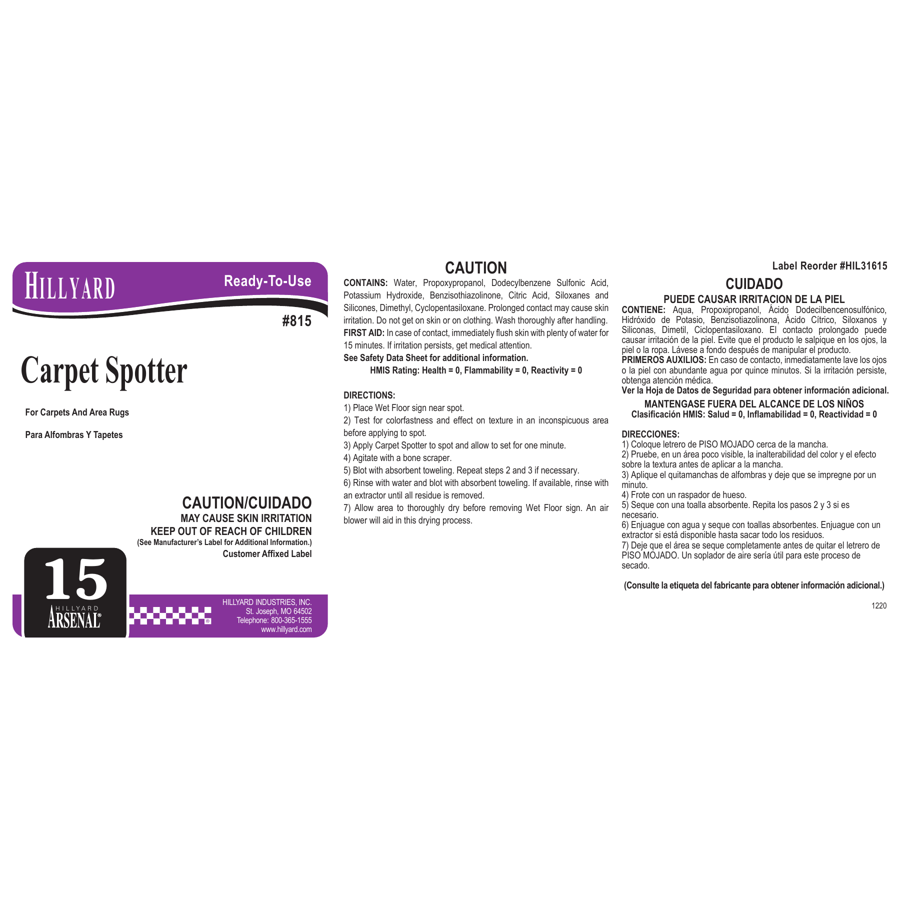 Carpet Spotter (81525) RTU Labels — 25 Pack
