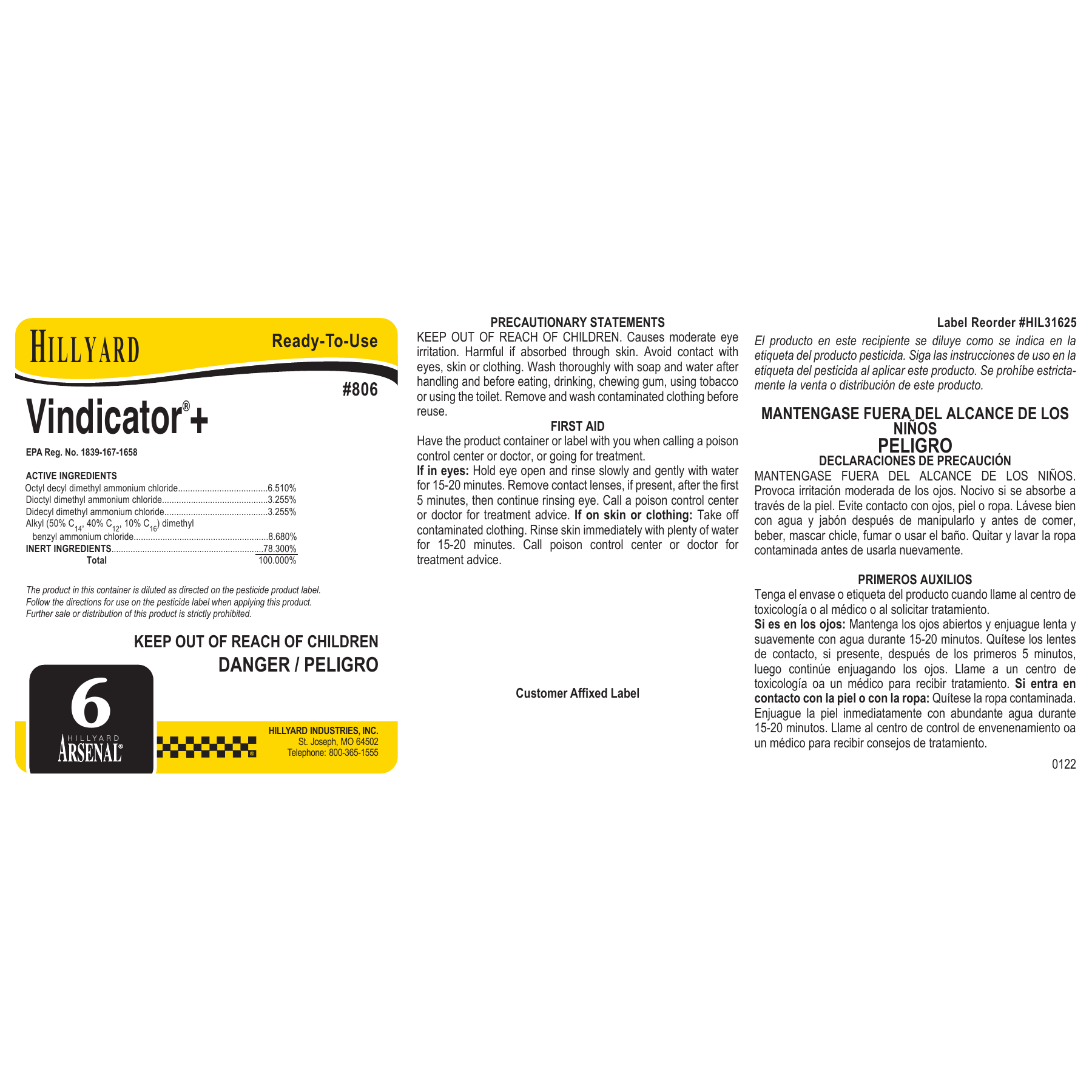 Vindicator+® Disinfectant Cleaner (80625) RTU Labels — 25 Pack