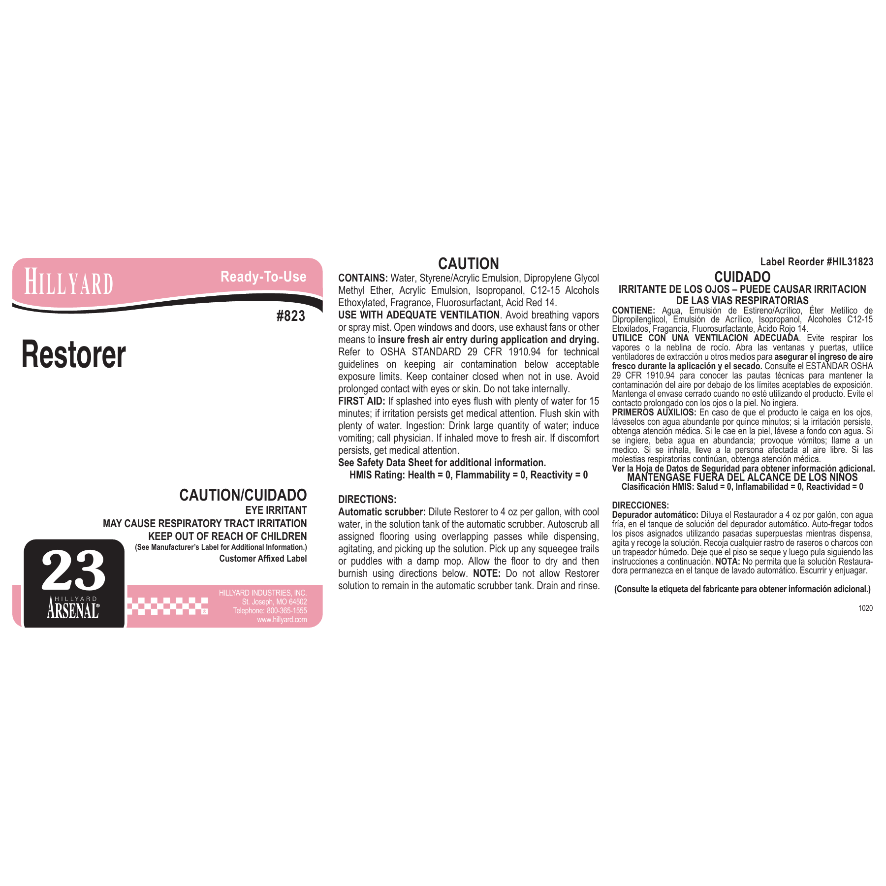 Restorer, Floor Finish Restorer (82325) RTU Labels — 25 Pack