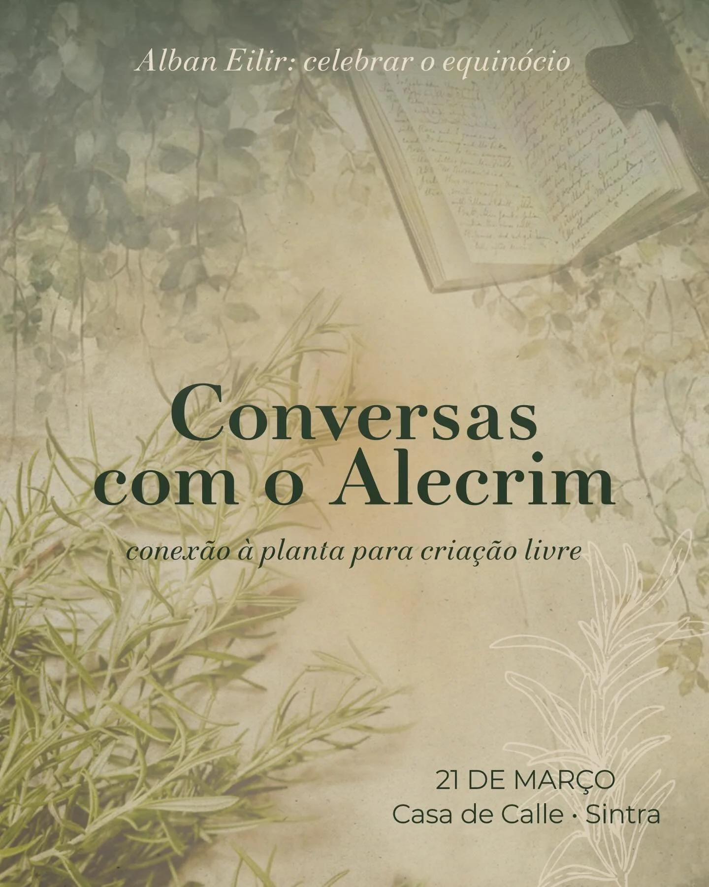 🌿 Conversas com o Alecrim: conex&atilde;o &agrave; planta para cria&ccedil;&atilde;o livre 🌿
21 de Mar&ccedil;o das 14h30 &agrave;s 16h30, na Casa de Calle em Sintra

Comunica&ccedil;&atilde;o sens&iacute;vel e for&ccedil;a criadora s&atilde;o duas
