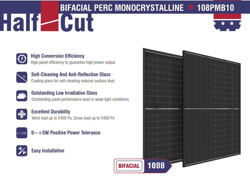 CW Energy 410 Watt Bifacial Solar Panel – 108 Cell Monocrystalline (CWT410-108PMB10)