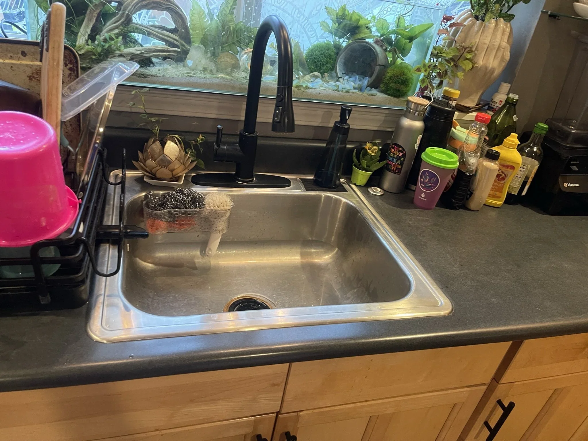 Kitchen Sink After Deep Cleaning
A cleared and refreshed kitchen sink after dishes, clutter, and buildup were addressed and the area was thoroughly cleaned.