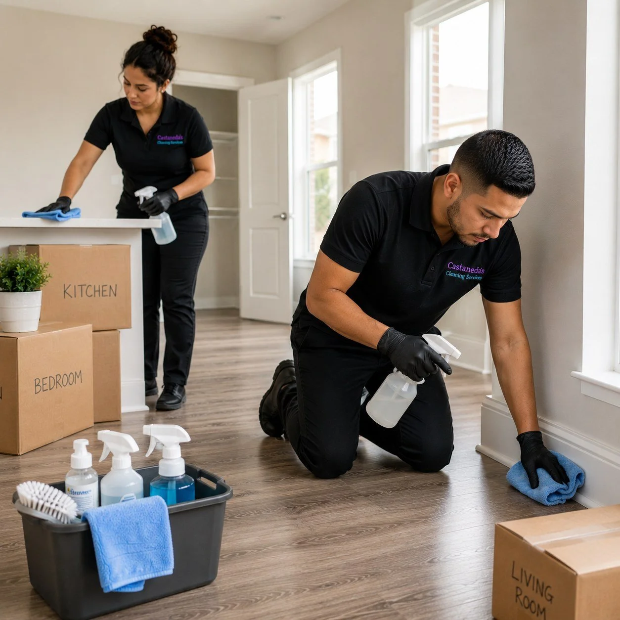Professional cleaning services team providing detailed care for homes, businesses, rentals, and managed properties across Pierce and Thurston Counties.