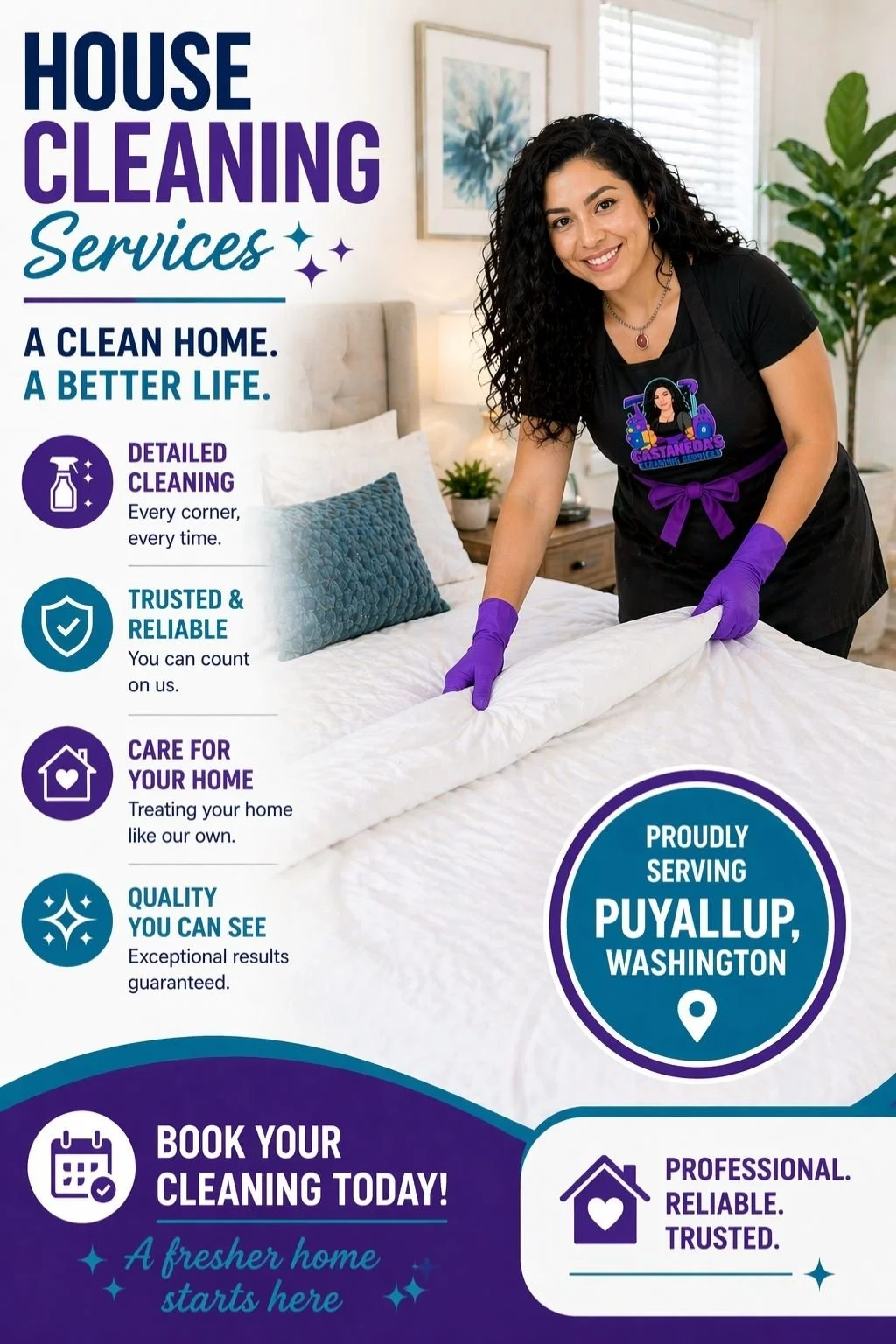 House cleaning services in Puyallup Washington showing weekly biweekly monthly and one time cleaning plans