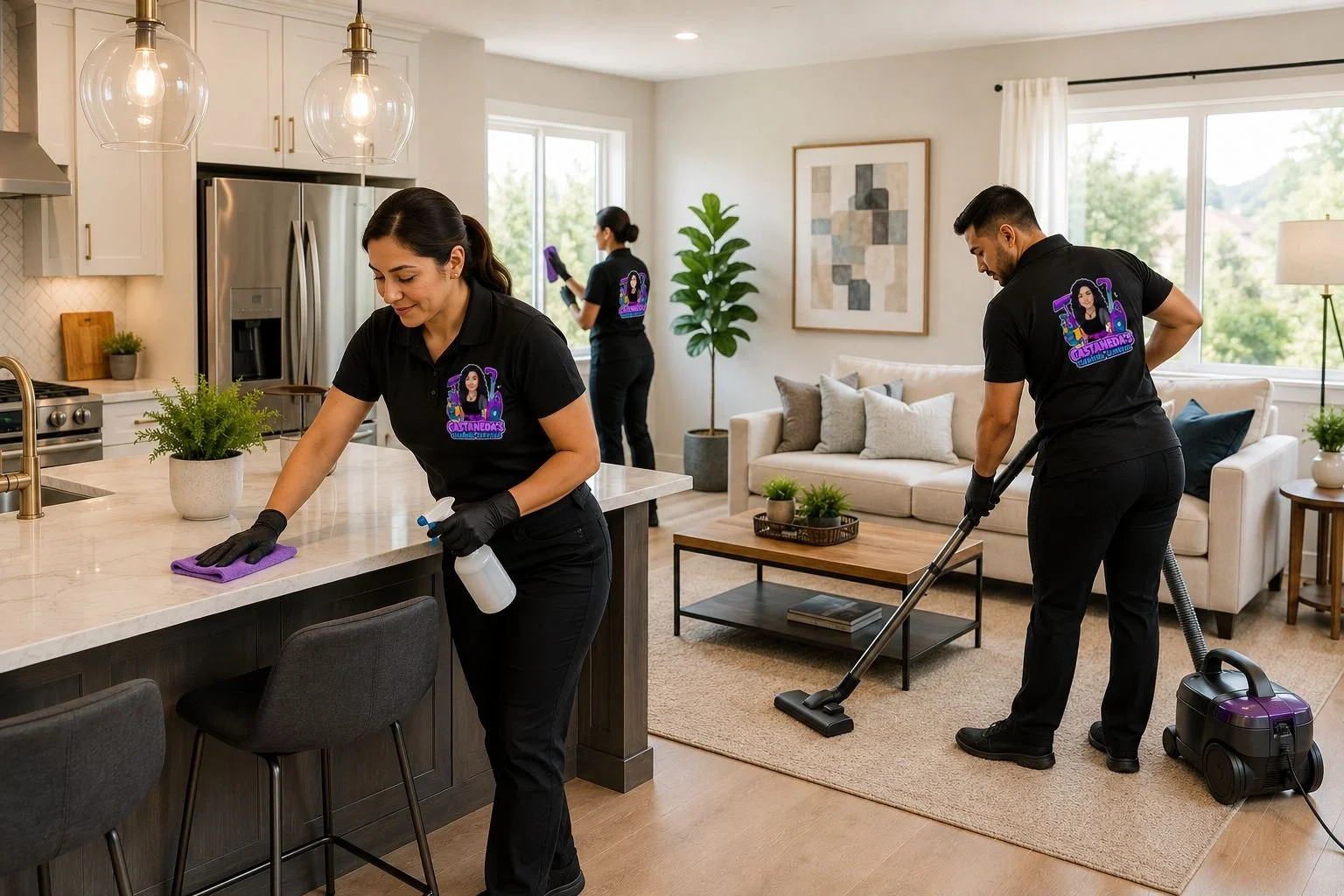 Castañeda’s Cleaning Services team professionally cleaning a modern home for customers throughout Pierce and Thurston Counties.