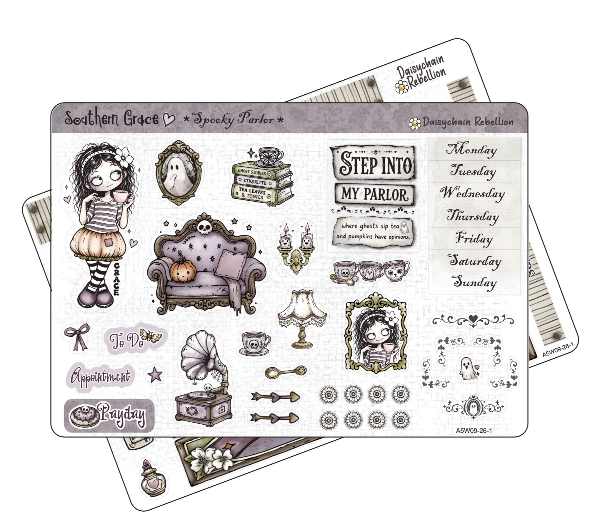 Southern Grace ~ Spooky Parlor A5 Weekly Planner Sticker Kit