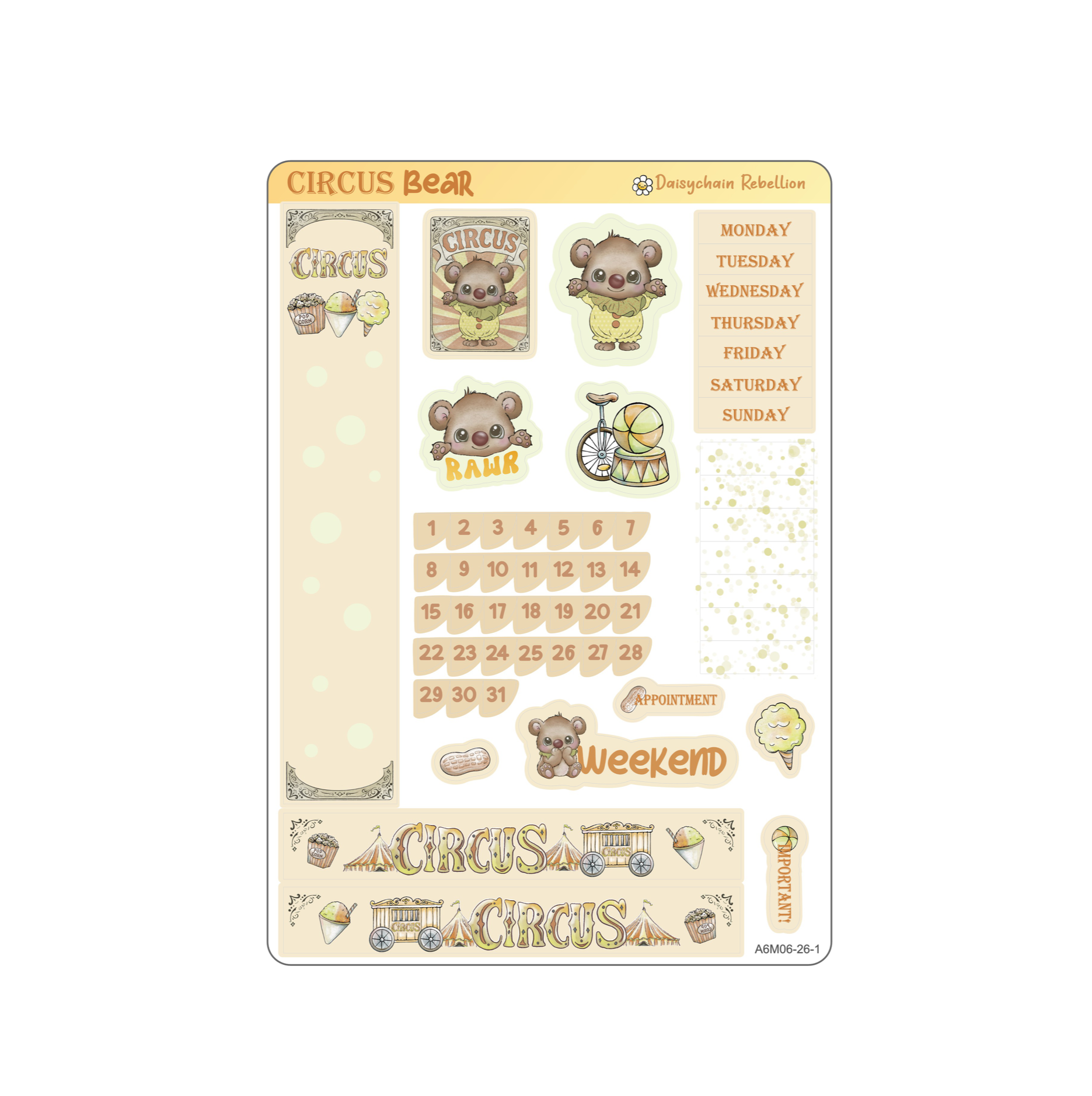 Circus Bear Petite (A6) Monthly Planner Sticker Kit