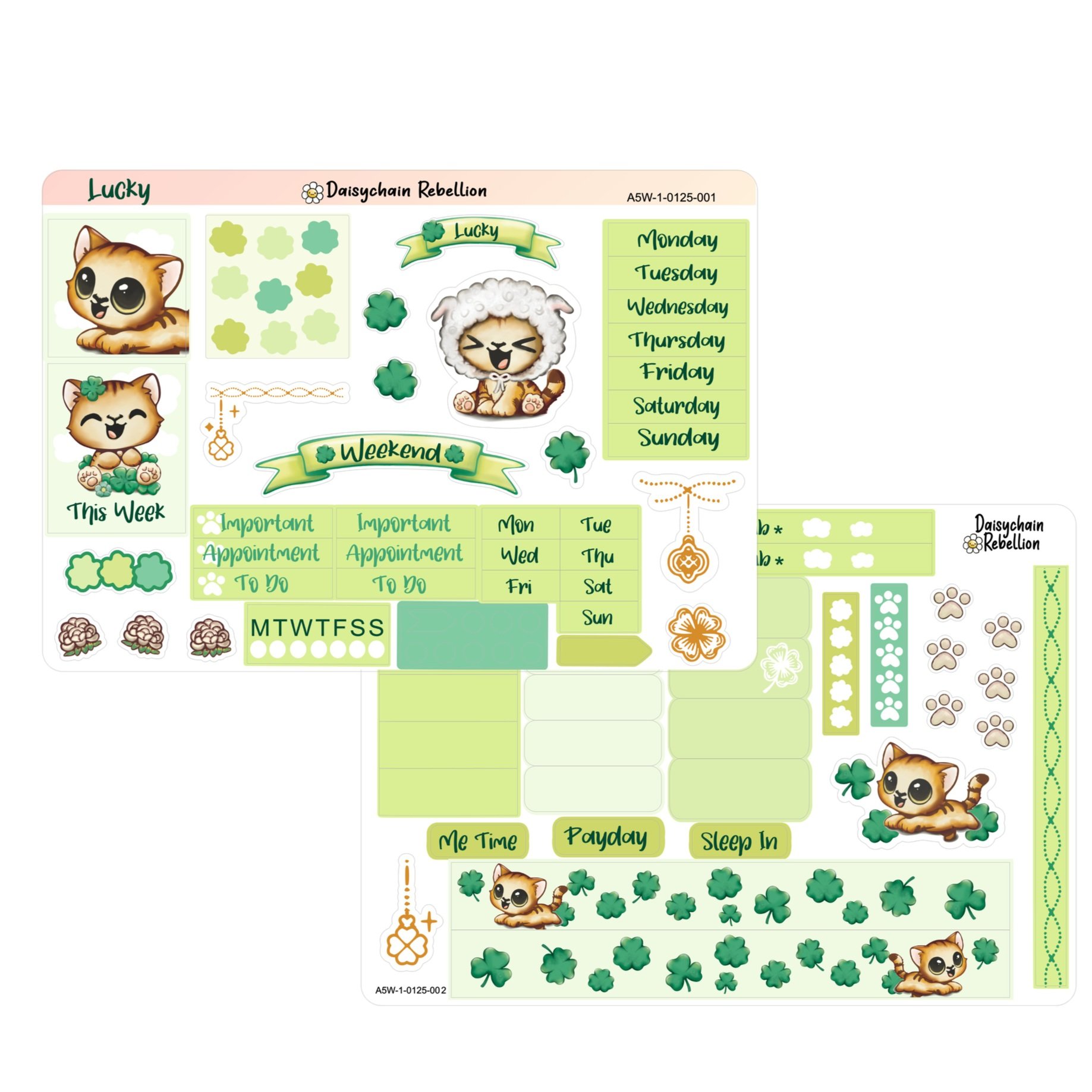 Sticker sheets featuring cute cats with a Saint Patrick's Day theme