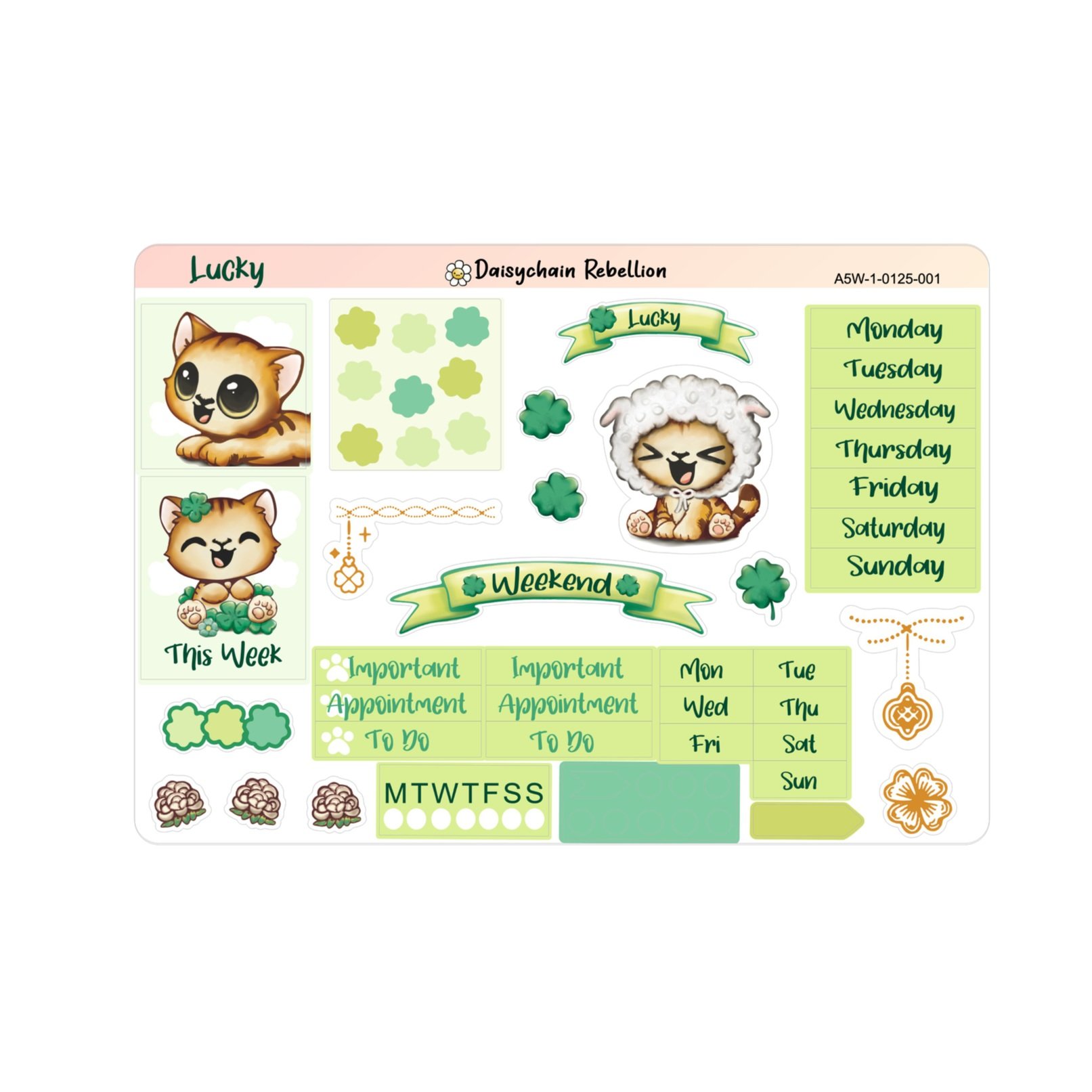 Sticker sheets featuring cute cats with a Saint Patrick's Day theme
