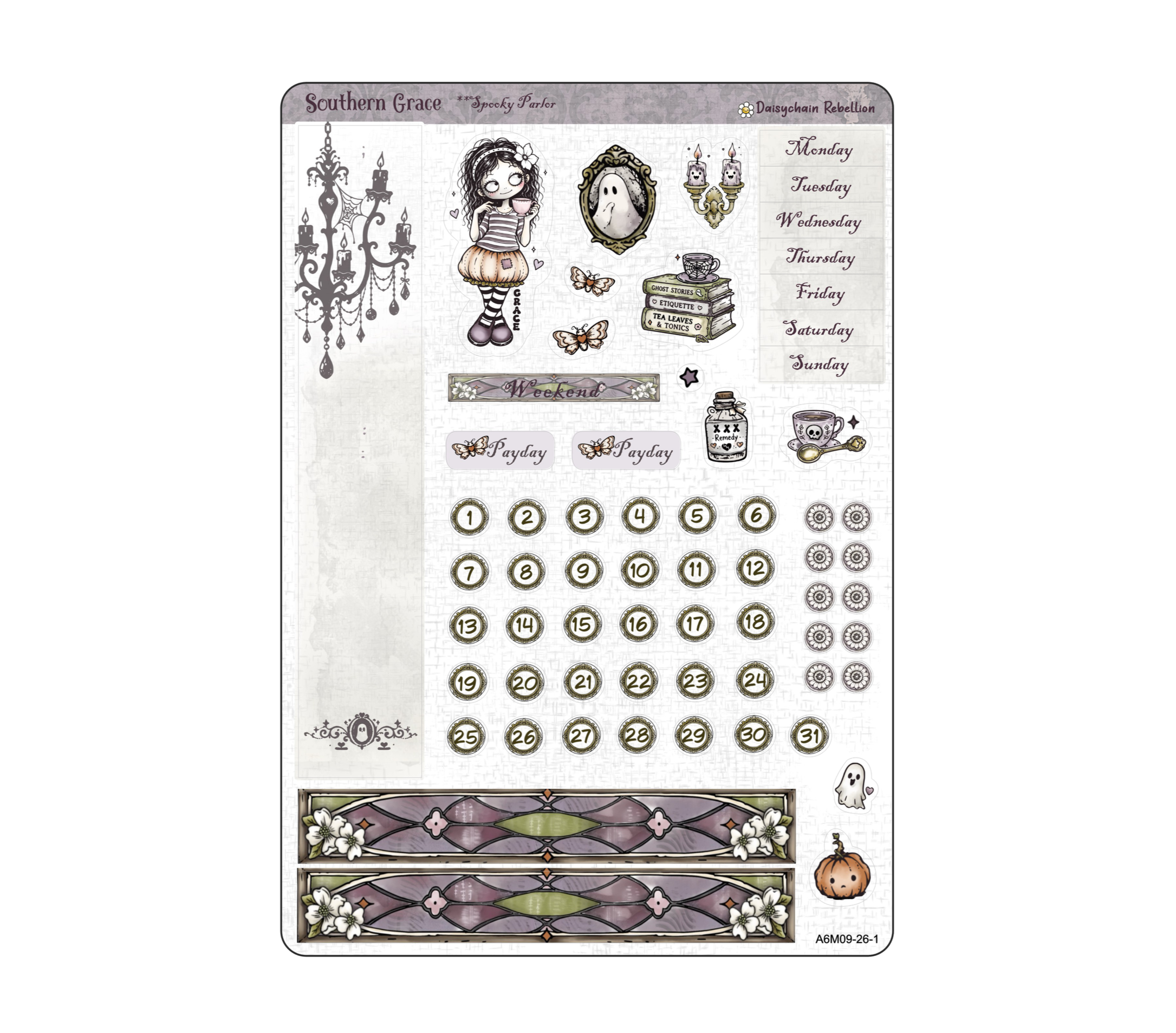 Southern Grace ~ Spooky Parlor Petite (A6) Monthly Planner Sticker Kit