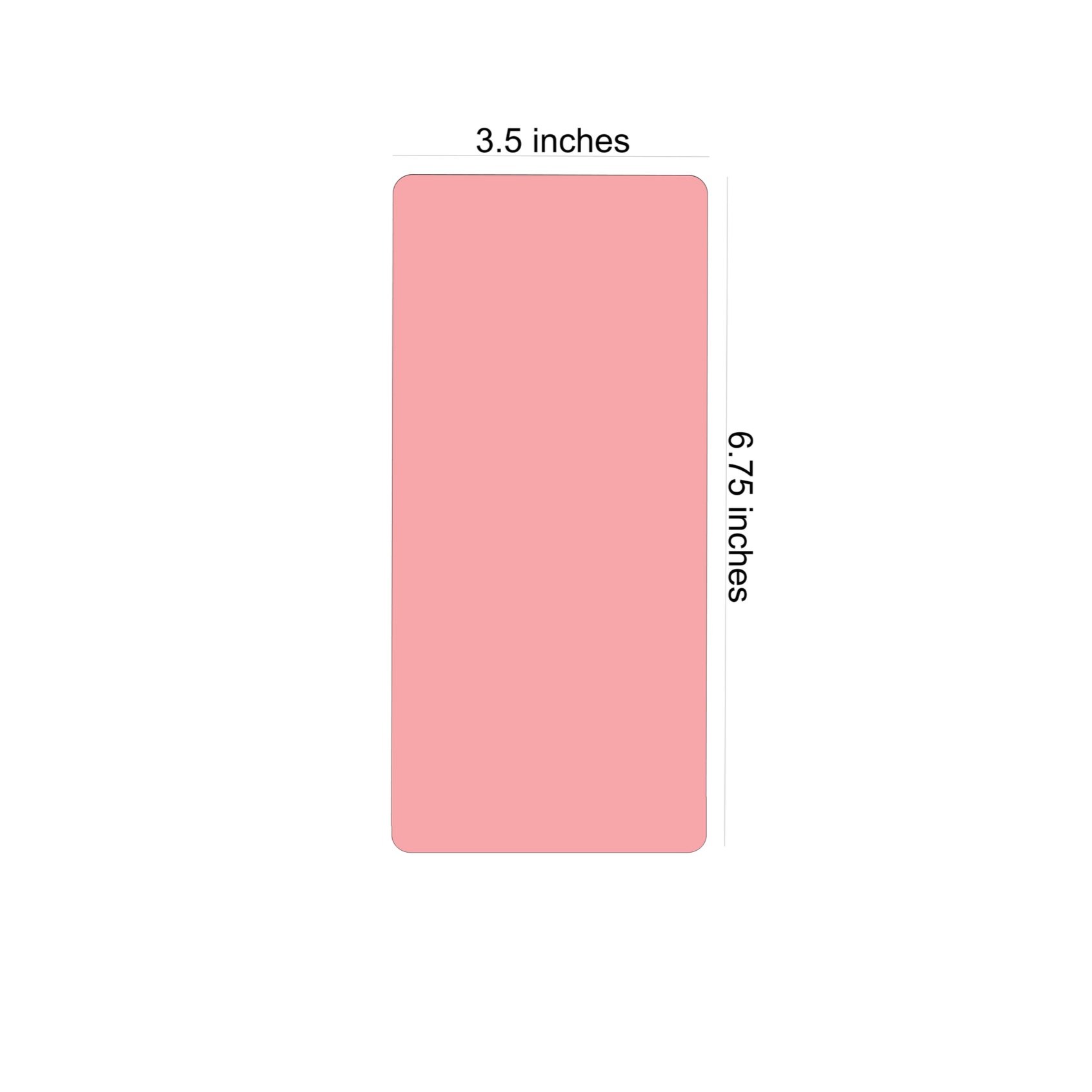 A pink rectangle with measurements of 3.5 inches wide by 6.75 inches tall
