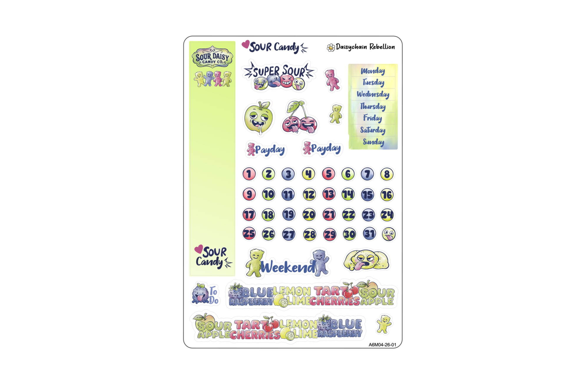 Sour Candy Petite (A6) Monthly Planner Sticker Kit