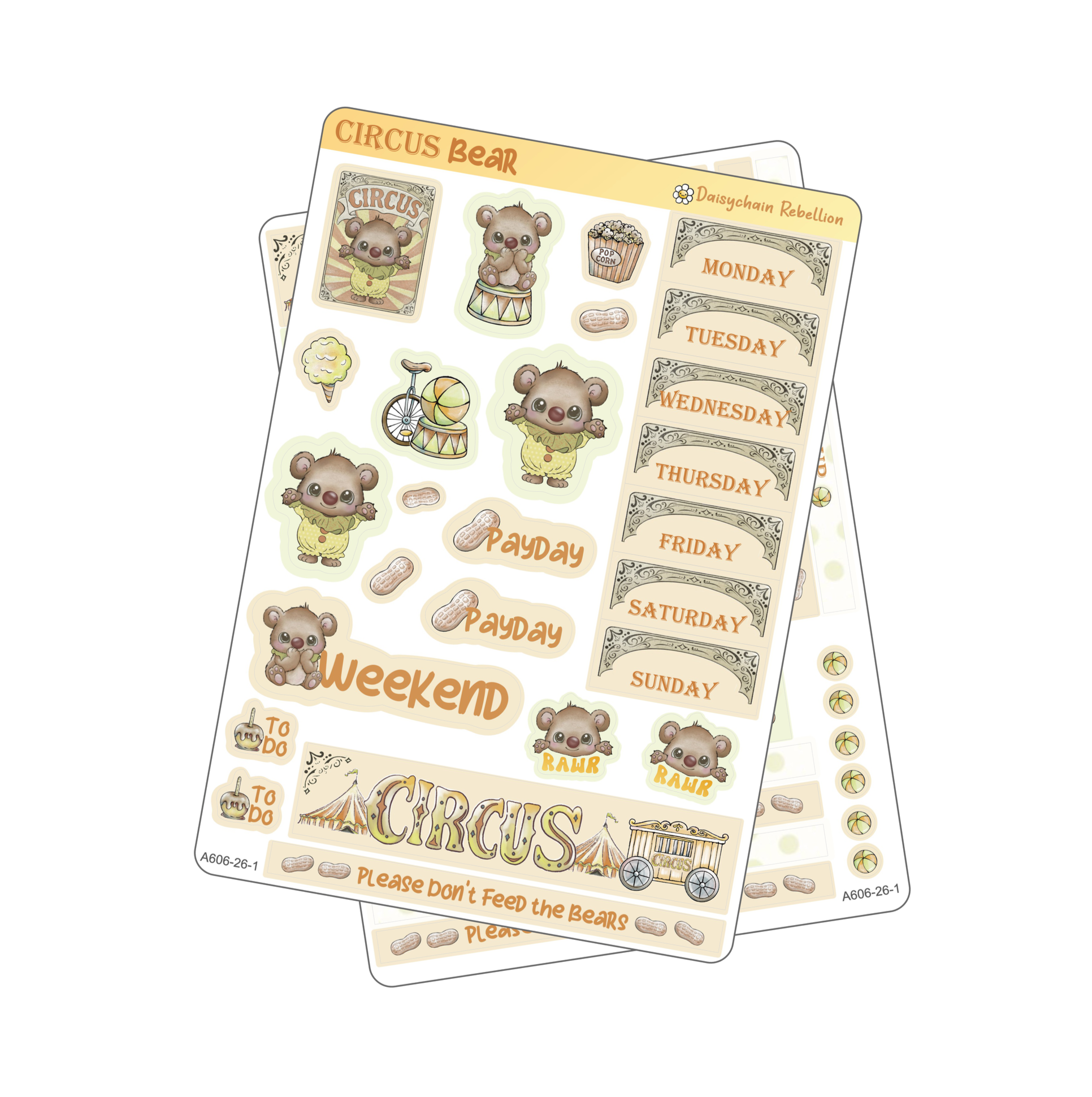 Circus Bear Petite (A6) Weekly Planner Sticker Kit