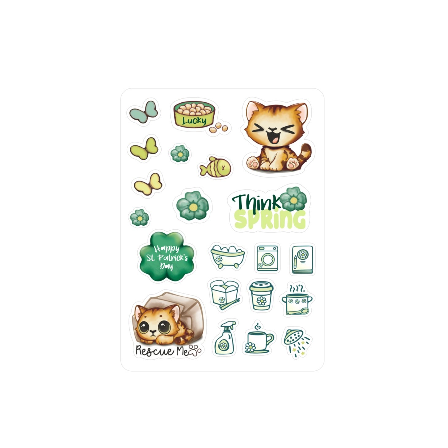 Sticker sheets featuring cute cats with a Saint Patrick's Day theme