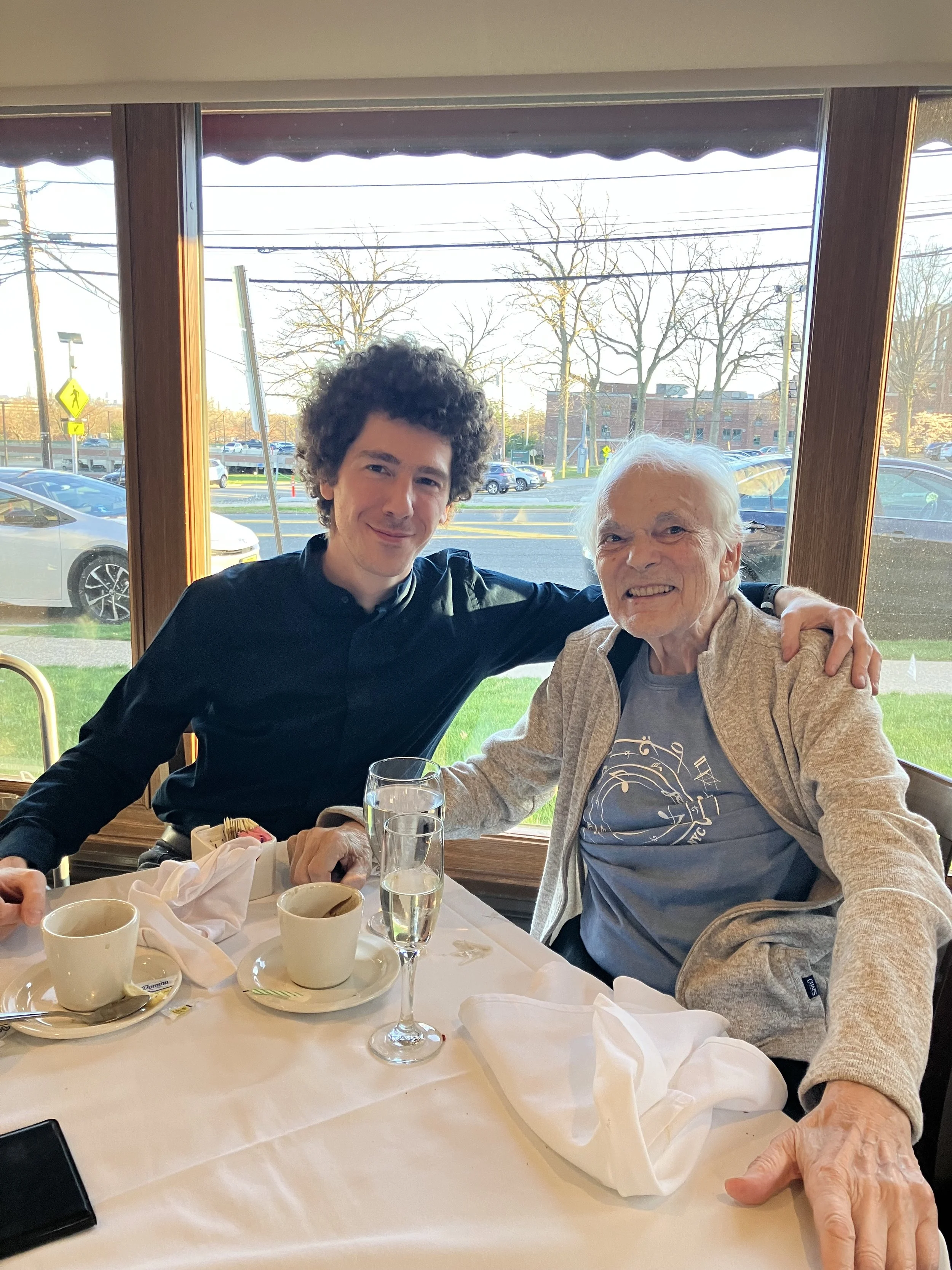 Celebrating jazz legend Gene Bertoncini's birthday after a concert in Englewood, NJ, 2024