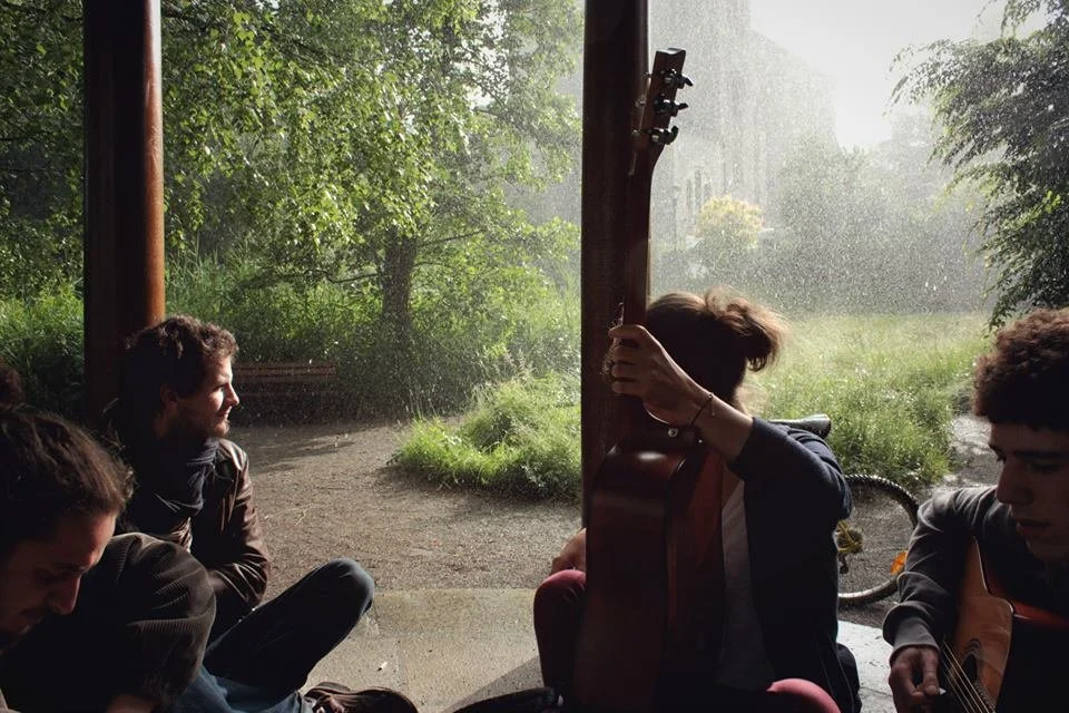 Playing in the rain in Limoges, France, 2013