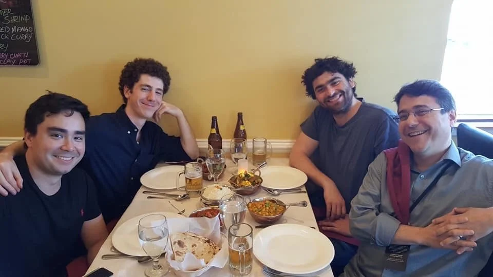 Indian feasting with Tom Clippinger, Daniel Conant, and Oren Fader, 2019