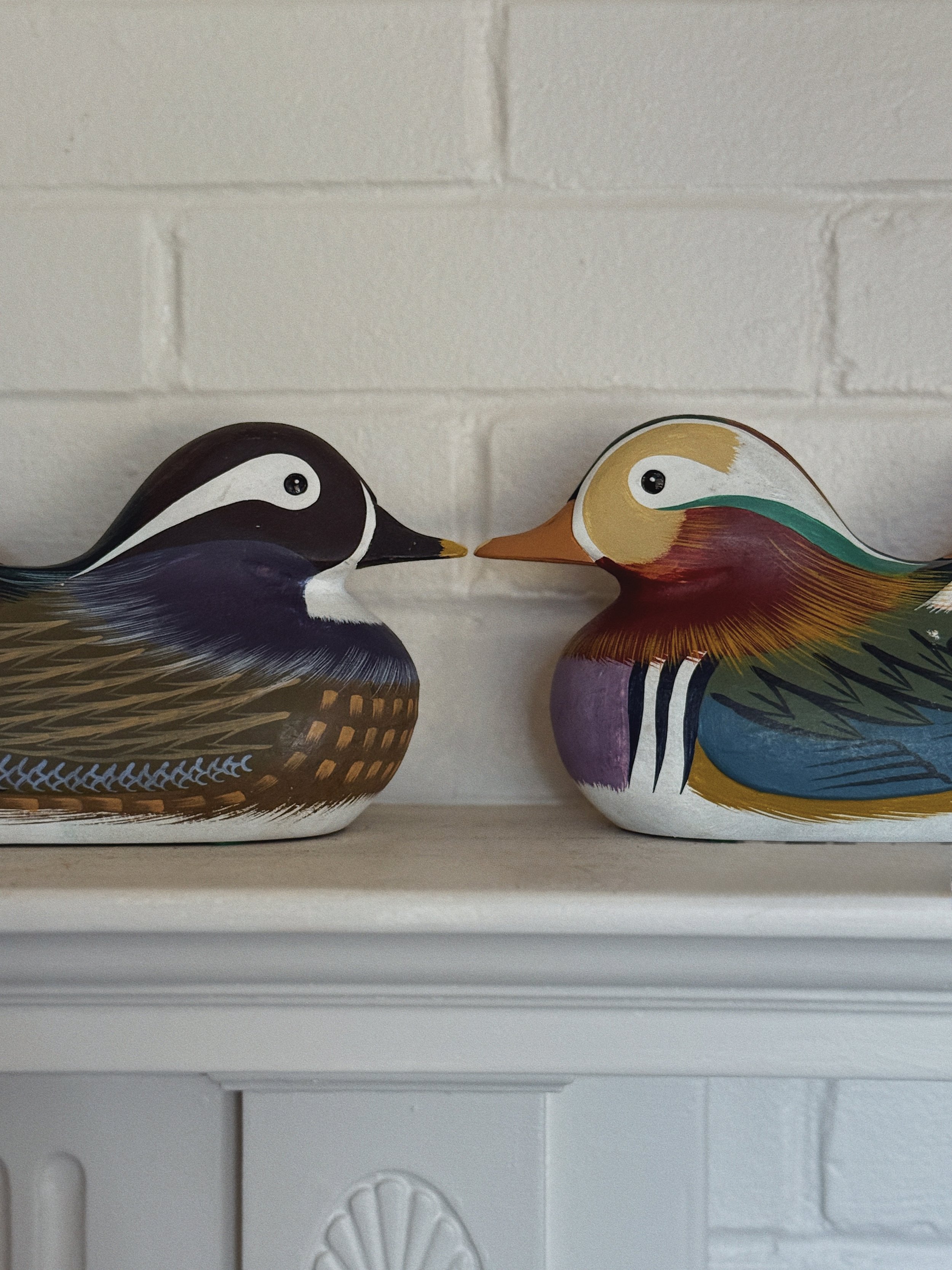 Vintage Painted Ceramic Mandarin Duck Figurines