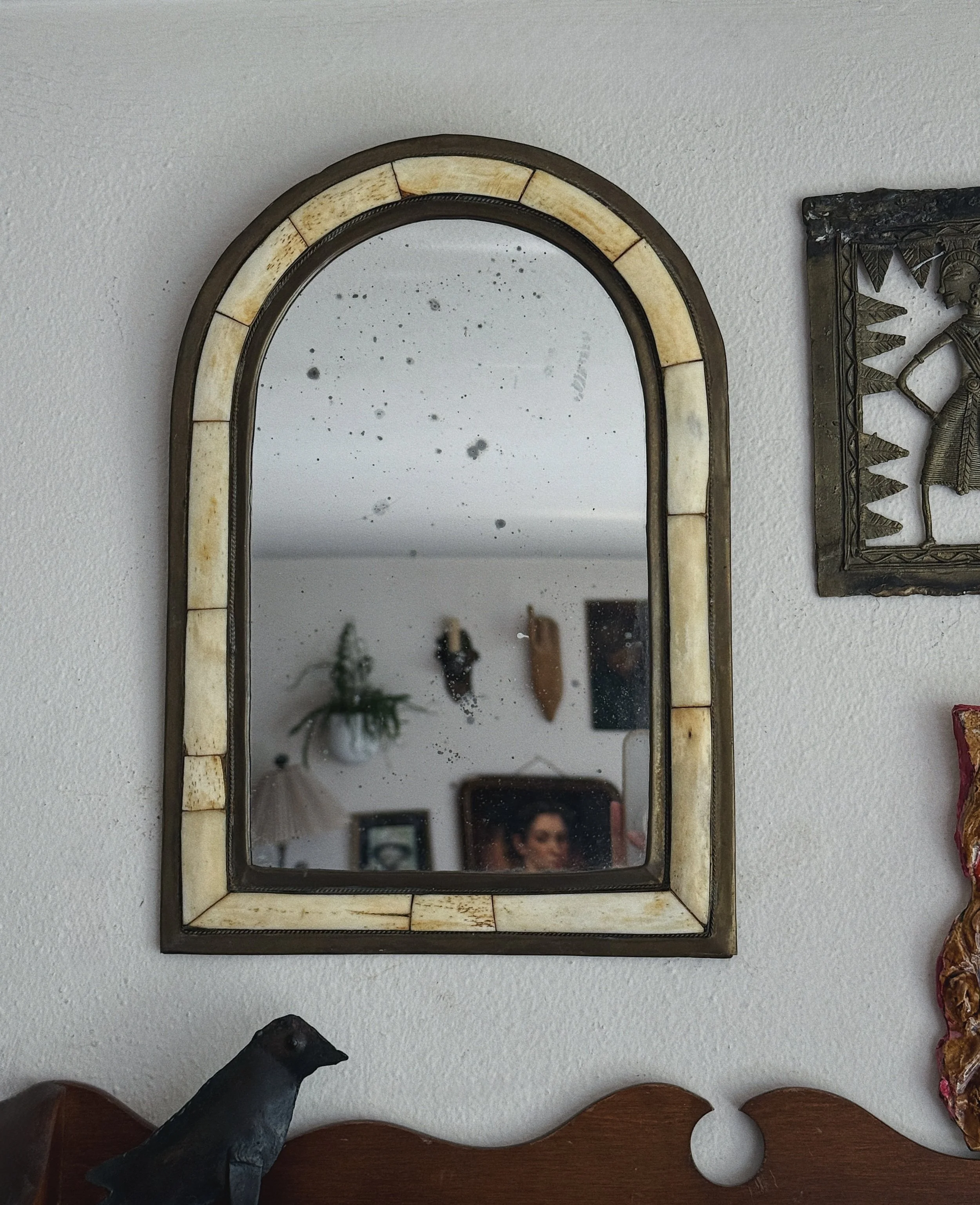 Vintage Bone and Brass Arch Mirror