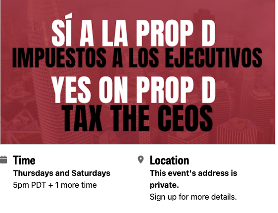Tax the CEOs Phone banks—Prop D 