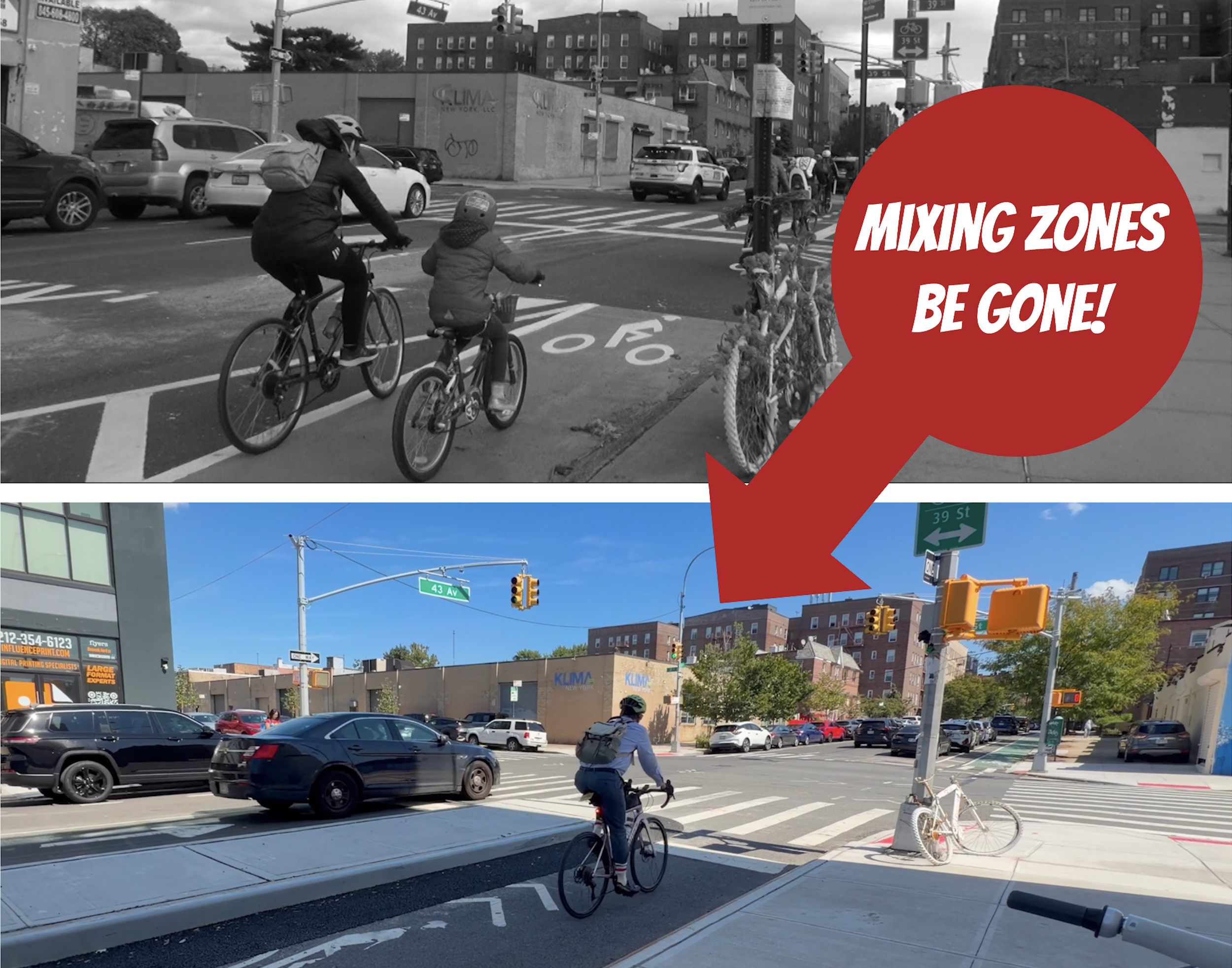 Sunnyside's Bike Lanes Get the "Robust Daylighting" Treatment with Ample Concrete Protection!