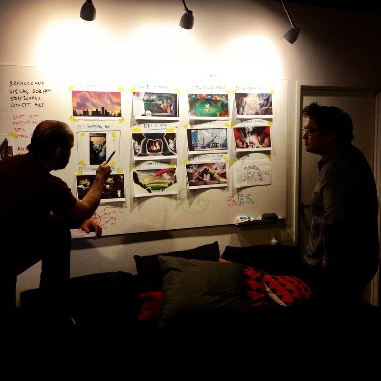 Reviewing concept art with Art Director Gino Roy