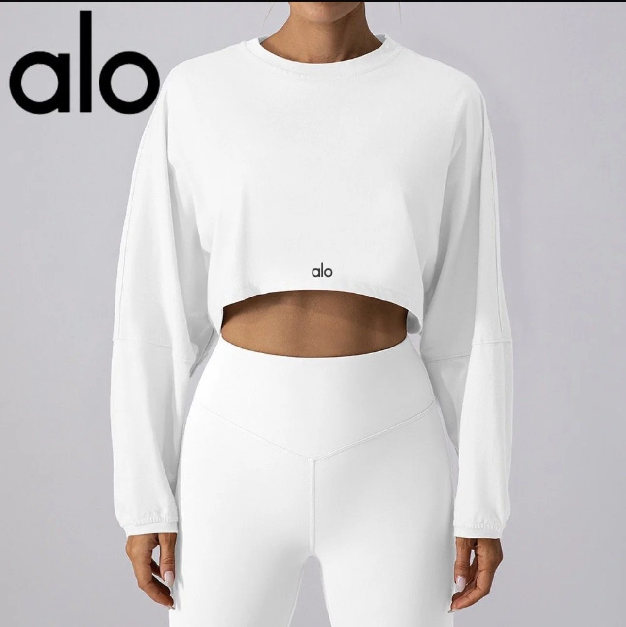 ALO Crop Long Sleeve-White