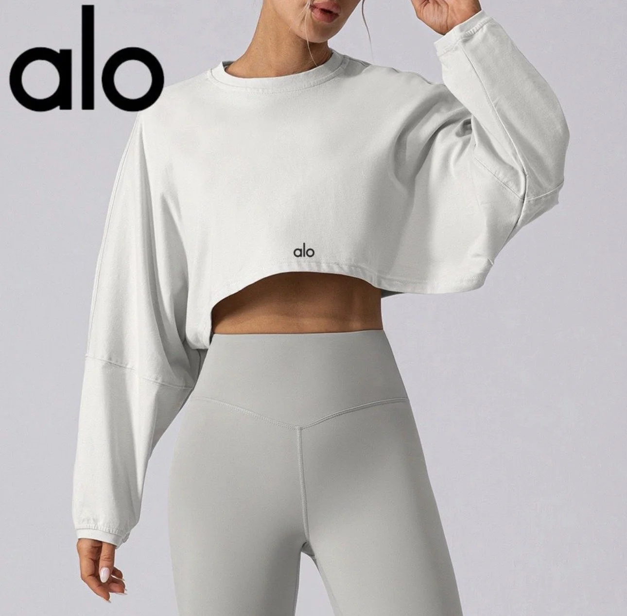 ALO Crop Long Sleeve-Gray