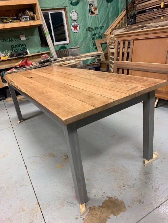 Cherry farmhouse table with live/ rough edge top