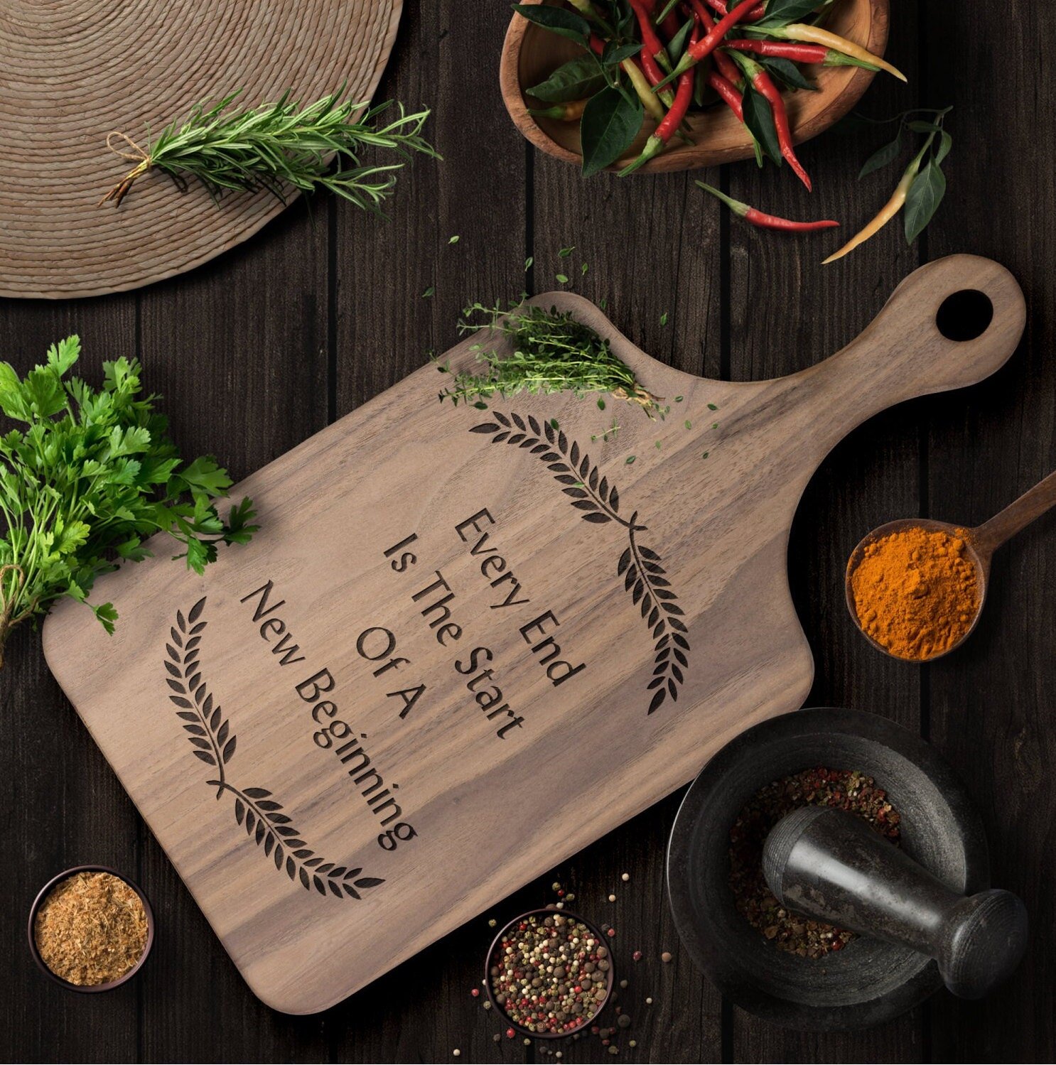 Inspirational quote on walnut cutting board in large or small