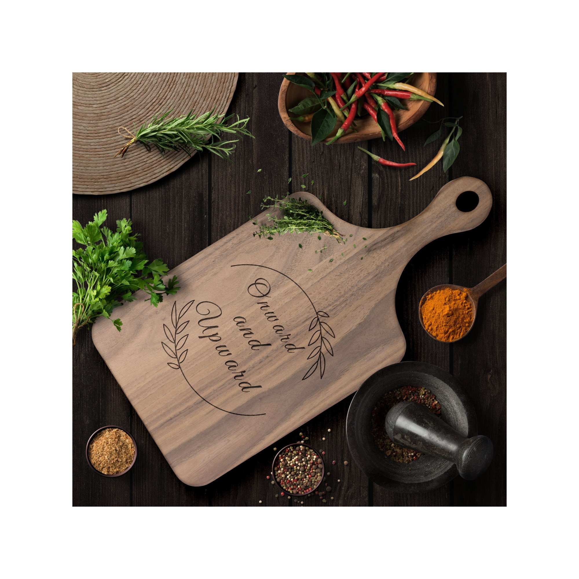Inspirational quote on walnut cutting board in large or small