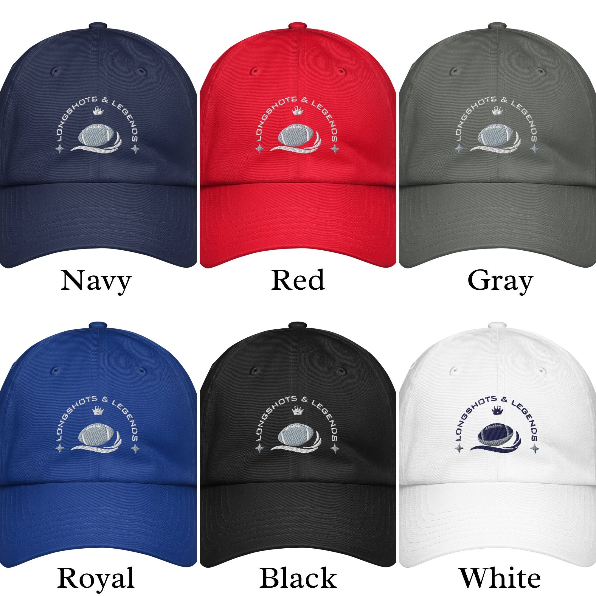 Six custom embroidered Under Armour® hats with football design for teams, coaches and players.