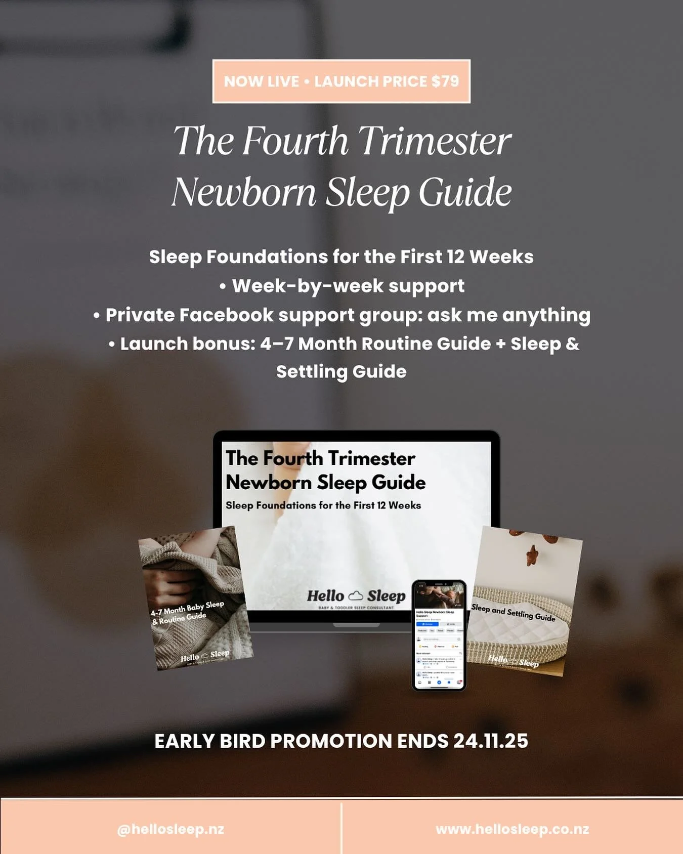 🚨NOW LIVE launch pricing and bonuses for 1 week only!🚨

The Fourth Trimester Newborn Sleep Guide! Say goodbye to guess work and endless googling at 2am about your newborns sleep. 

This guide takes you through week by week of what to expect with yo