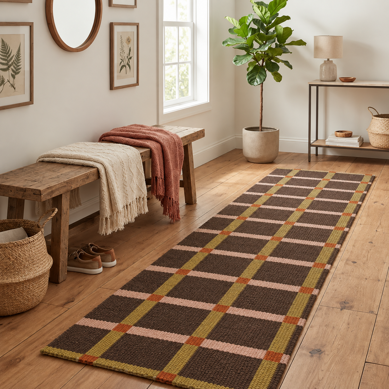 Grid Runner – Olive / Chocolate / Blush - 80X305
