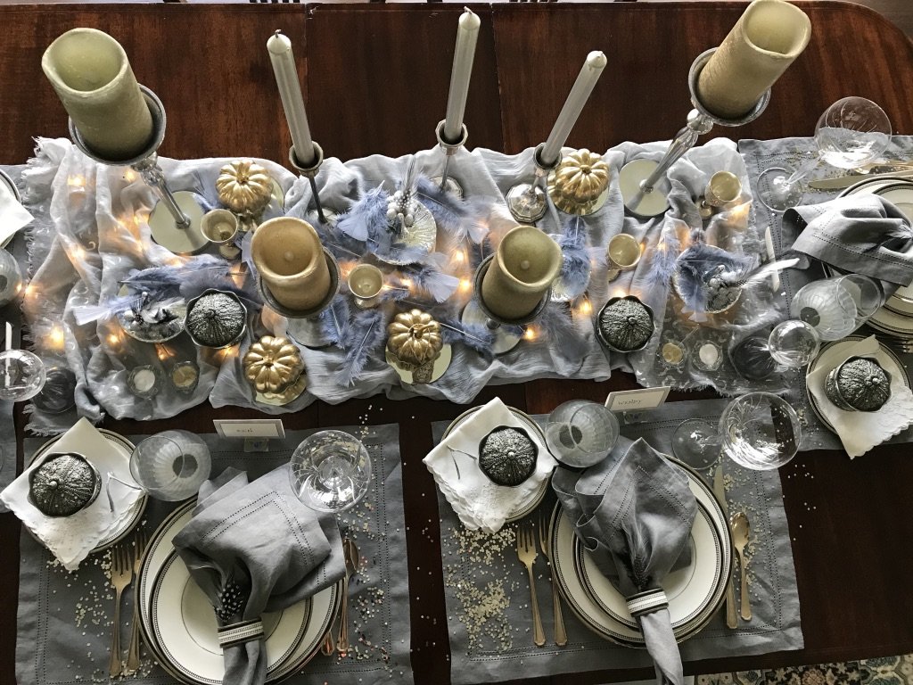 A Silver & Gold Holiday Tablescape to Give Thanks For, Day & Night