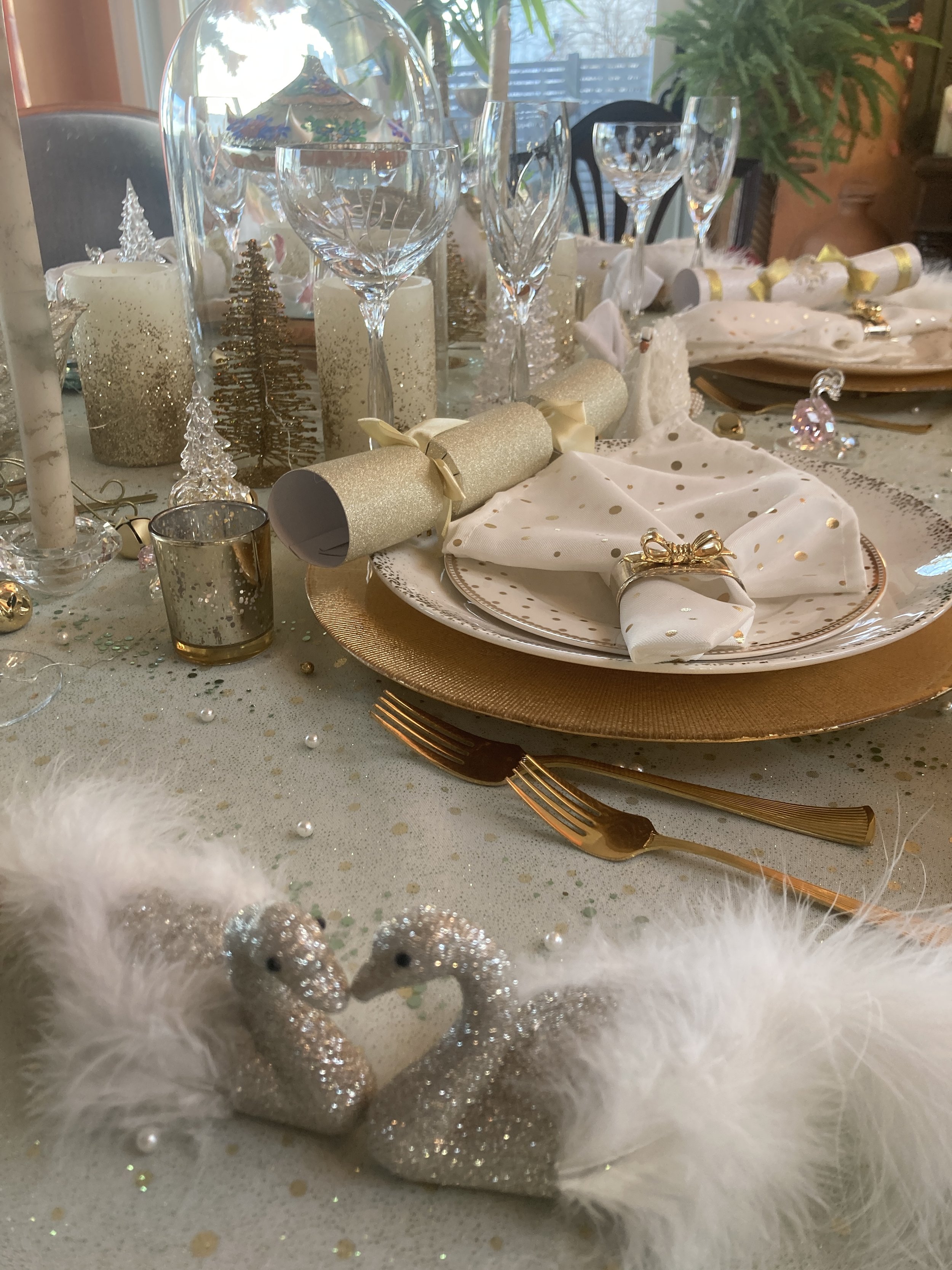 Elegant Tones of White & Gold Kindle A Fantasy Christmas Holiday Tablescape Inspired by “Swan Lake,” the Artful, Classic Holiday Ballet