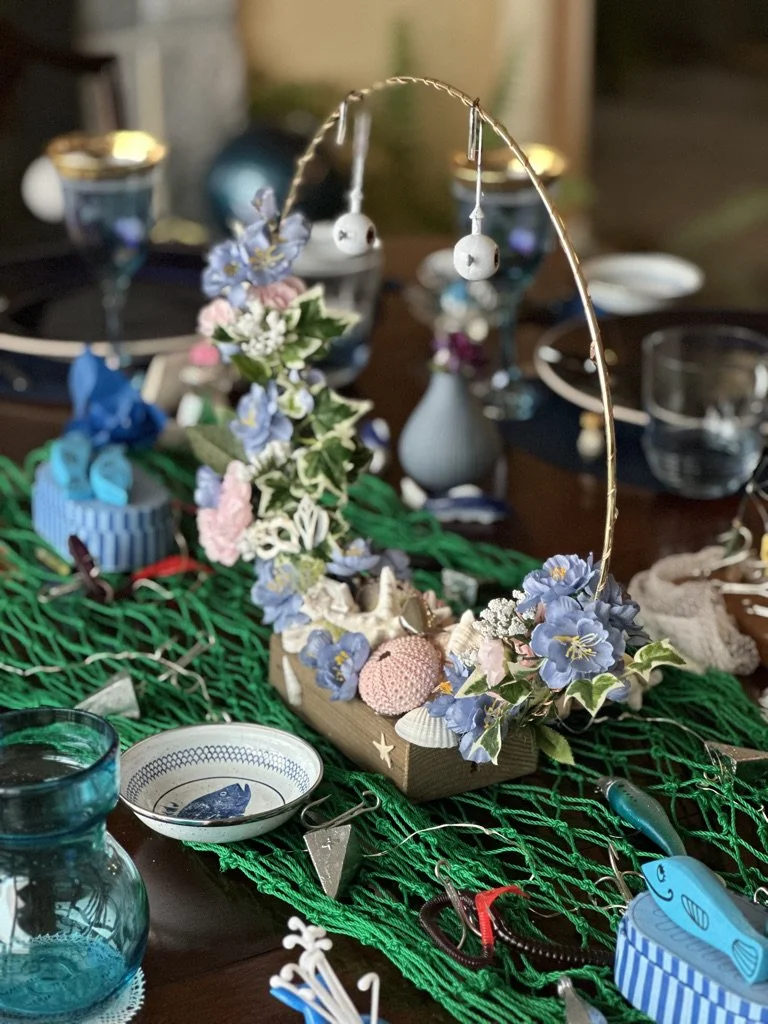 Gone Fishin' ~ How to Design a Pretty & Elegant Coastal Blue & White, Fish-Themed Table Setting
