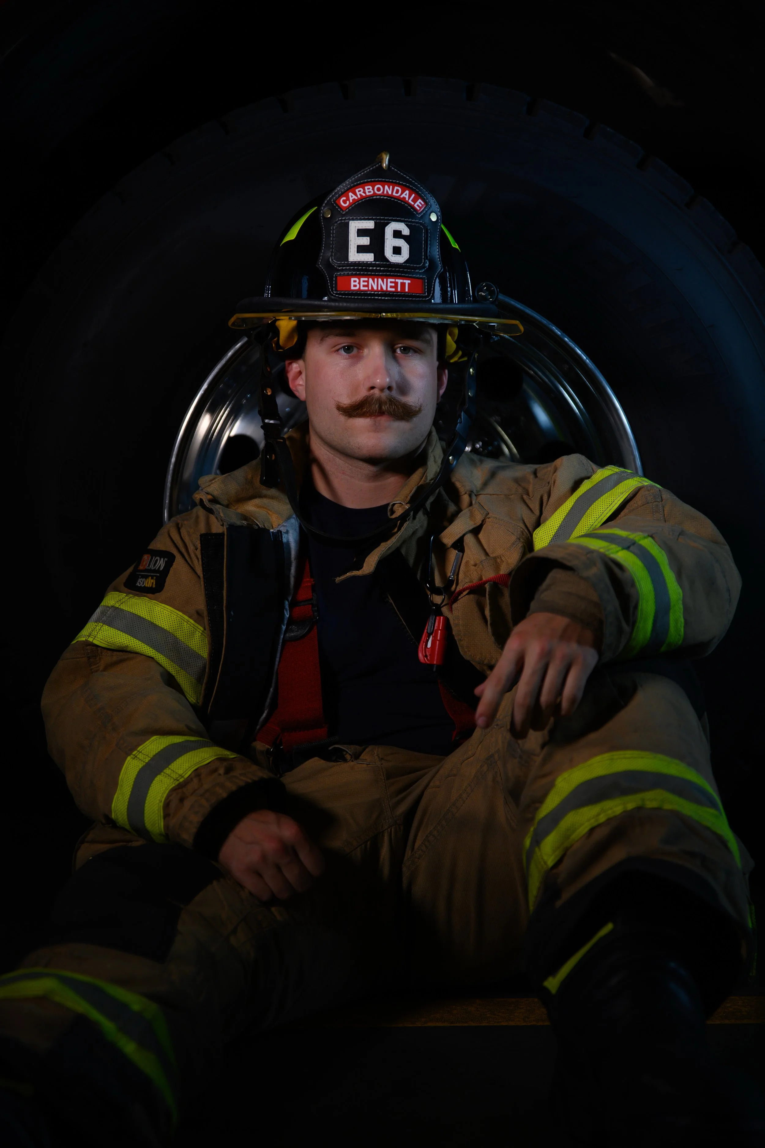 Bryan Bennett, 24, a member of the Carbondale Fire Department poses for a portrait Saturday Oct. 18 2025 at Carbondale FIre Department in Carbondale Ill.
"Around 18 is when I joined the Army National Guard. I joined as a firefighter and fell in love 