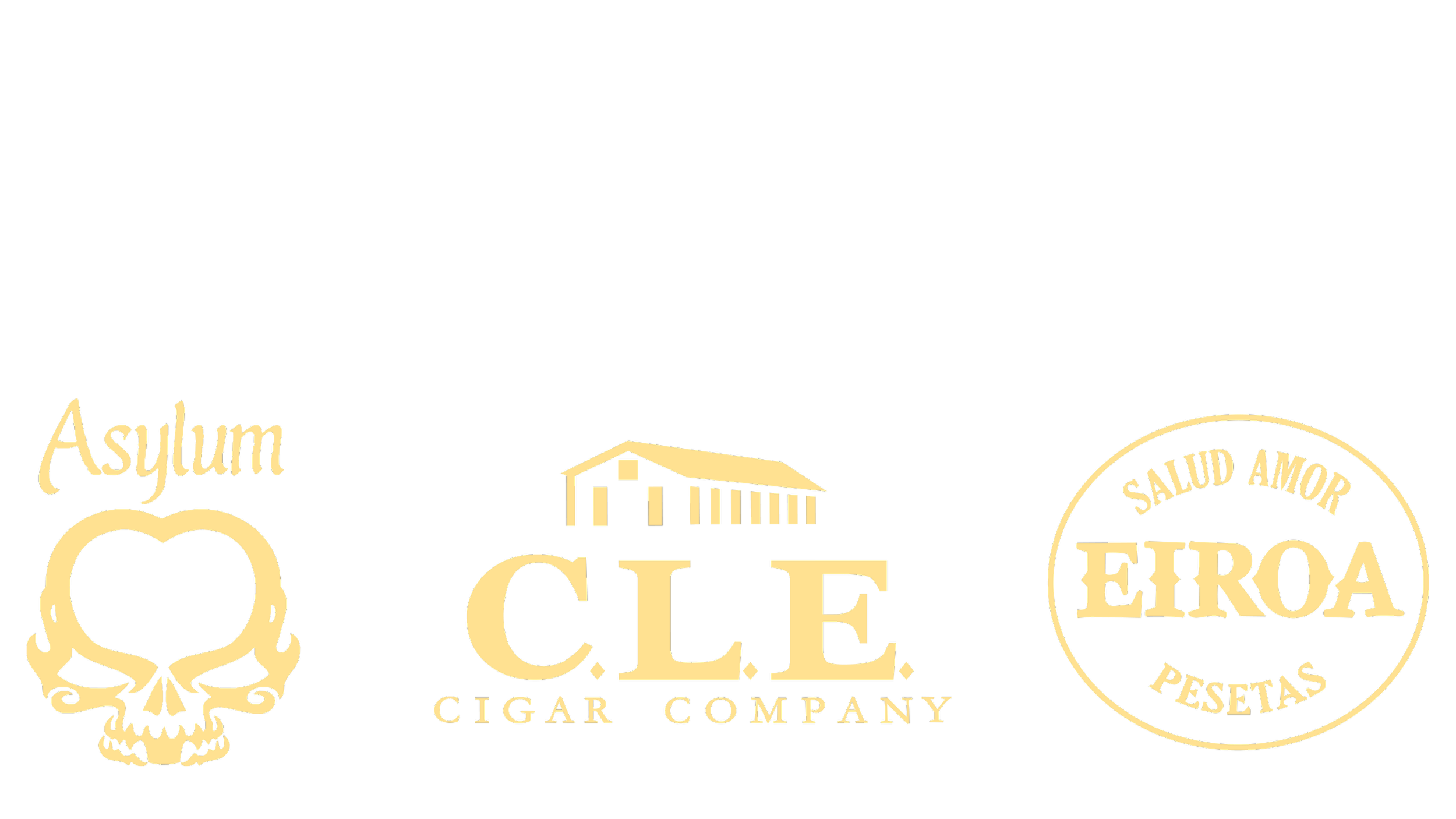 Logos for Asylum, C.L.E., and Eiroa Cigars