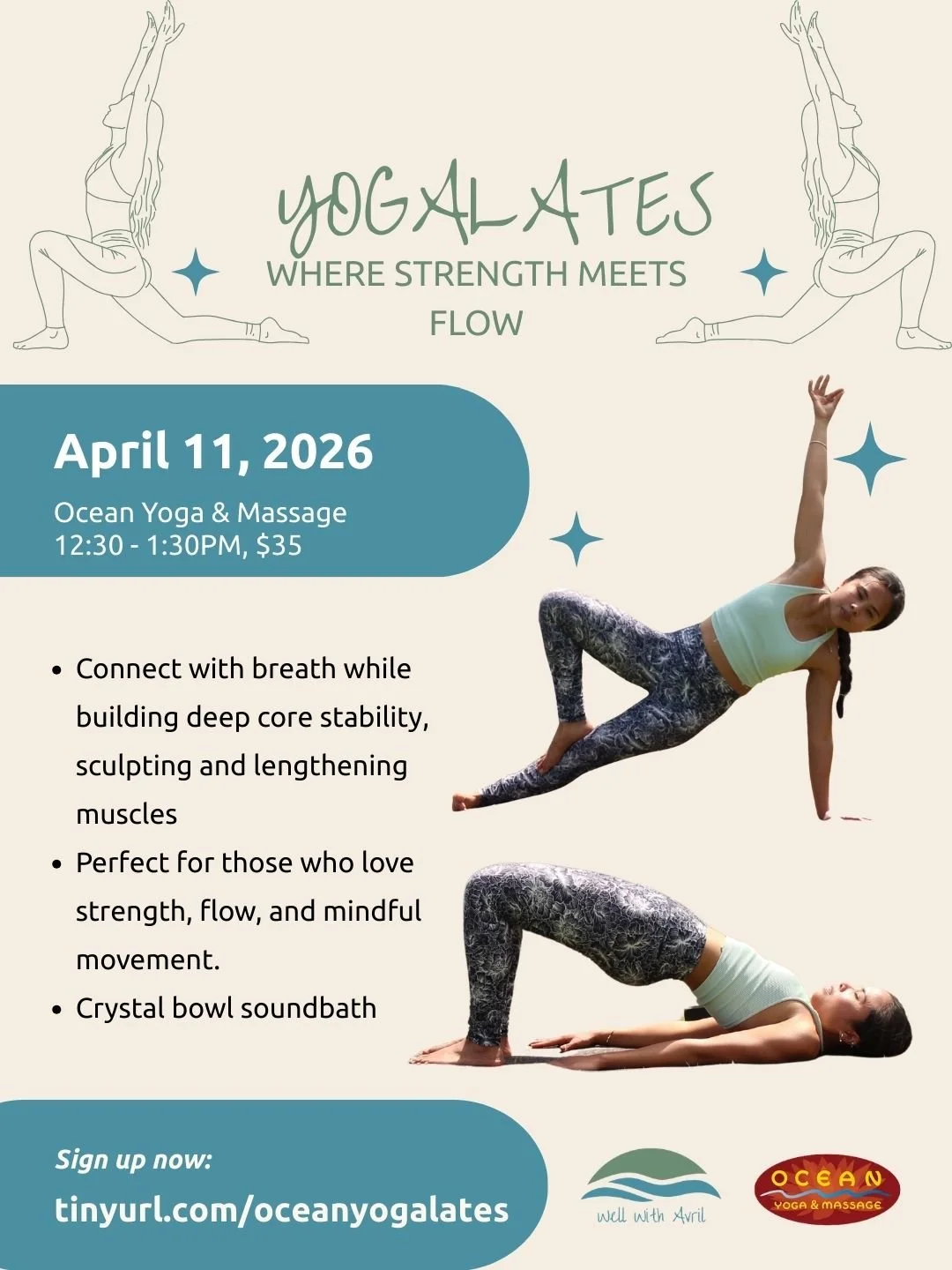 Yogalates: Where Strength Meets Flow
Experience a mindful fusion of yoga and Pilates designed to build deep core stability, sculpt and lengthen muscles, and reconnect you to your breath.

This thoughtfully structured practice blends intentional movem