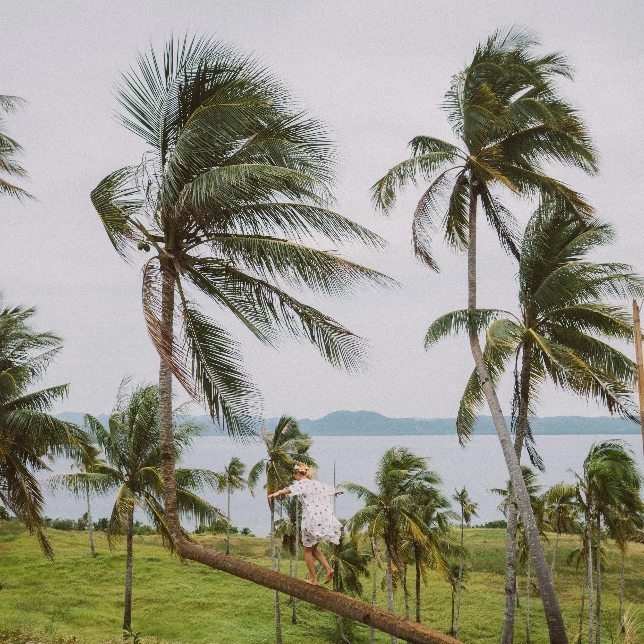 Guest enjoying the coconut and palm trees at Siargao yoga retreat
