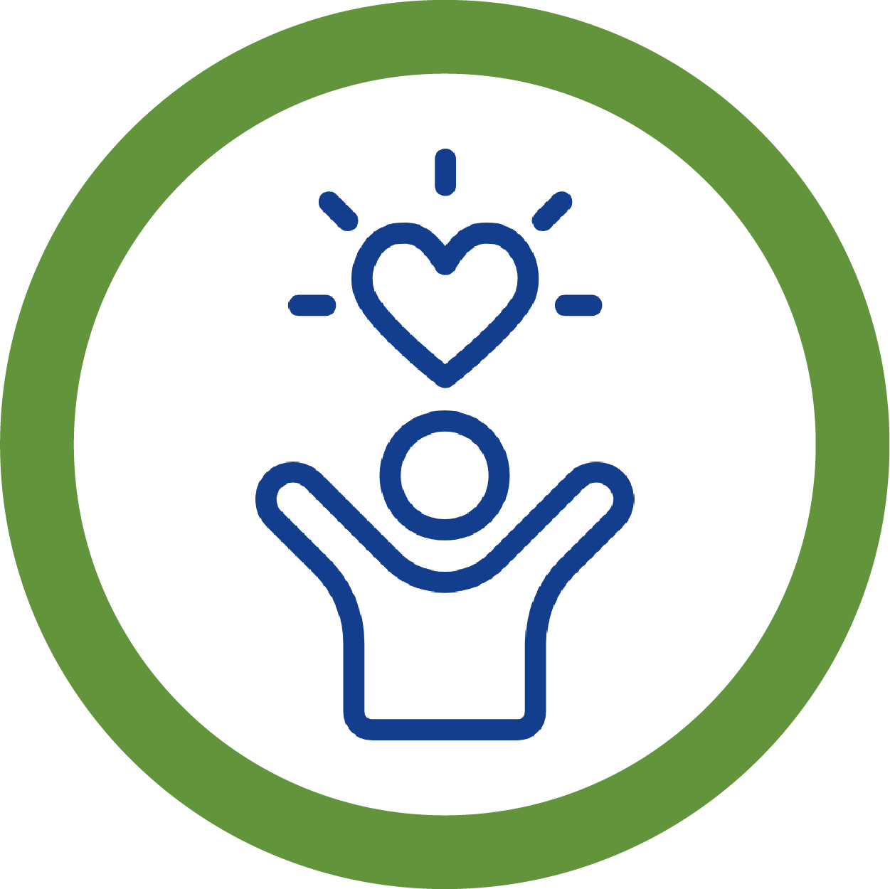 Icon of a person with raised arms and a heart above, surrounded by a green circle, symbolizing health or wellness.