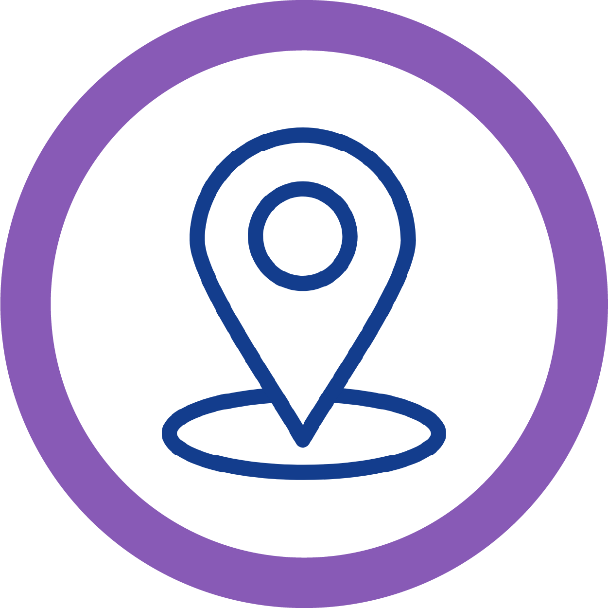 Icon of a location pin inside a purple circle.